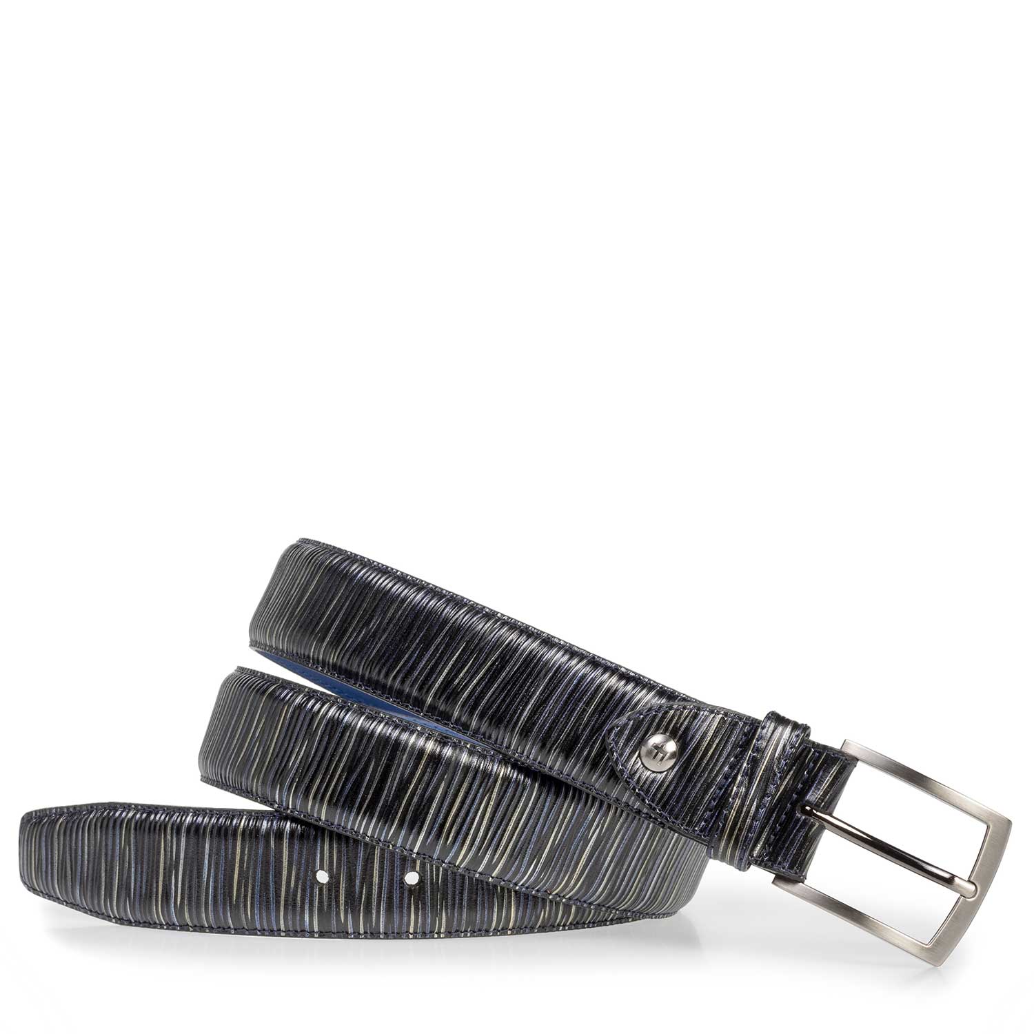 75201/31 - Donkerblauwe leren riem met metallicprint 75201/31 - Donkerblauwe leren riem met metallicprint