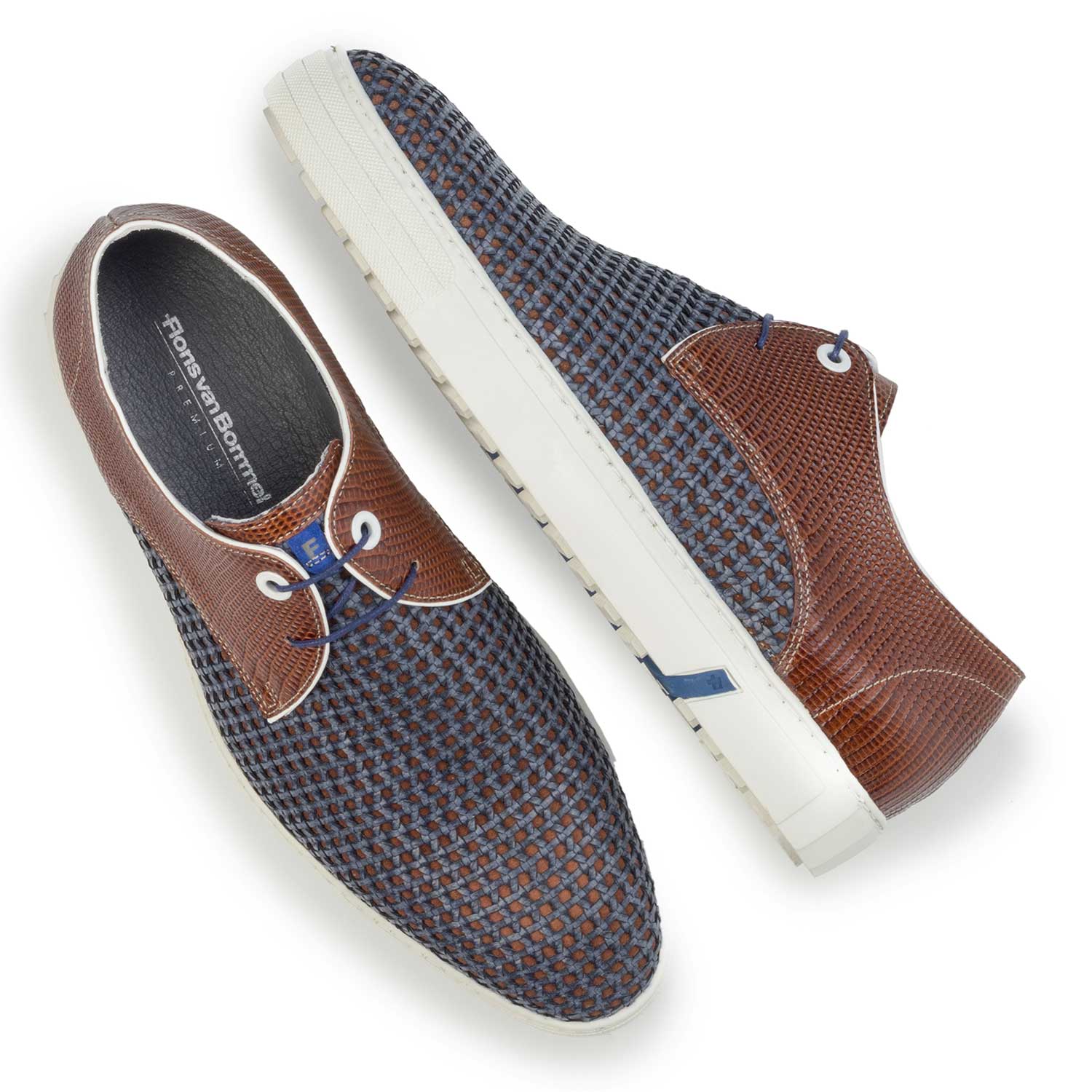 14087/00 - Premium cognac sneaker van gevlochten leer 14087/00 - Premium cognac sneaker van gevlochten leer
