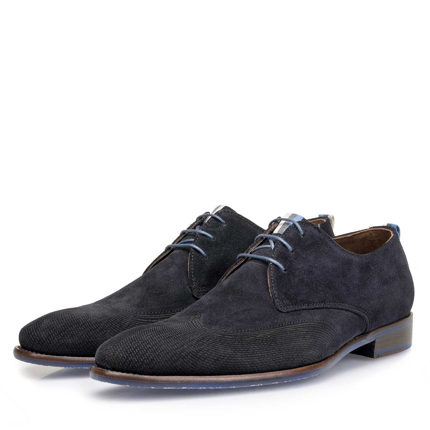 18082/03 - Dark blue suede leather lace shoe with a laser-cut pattern 18082/03 - Dark blue suede leather lace shoe with a laser-cut pattern