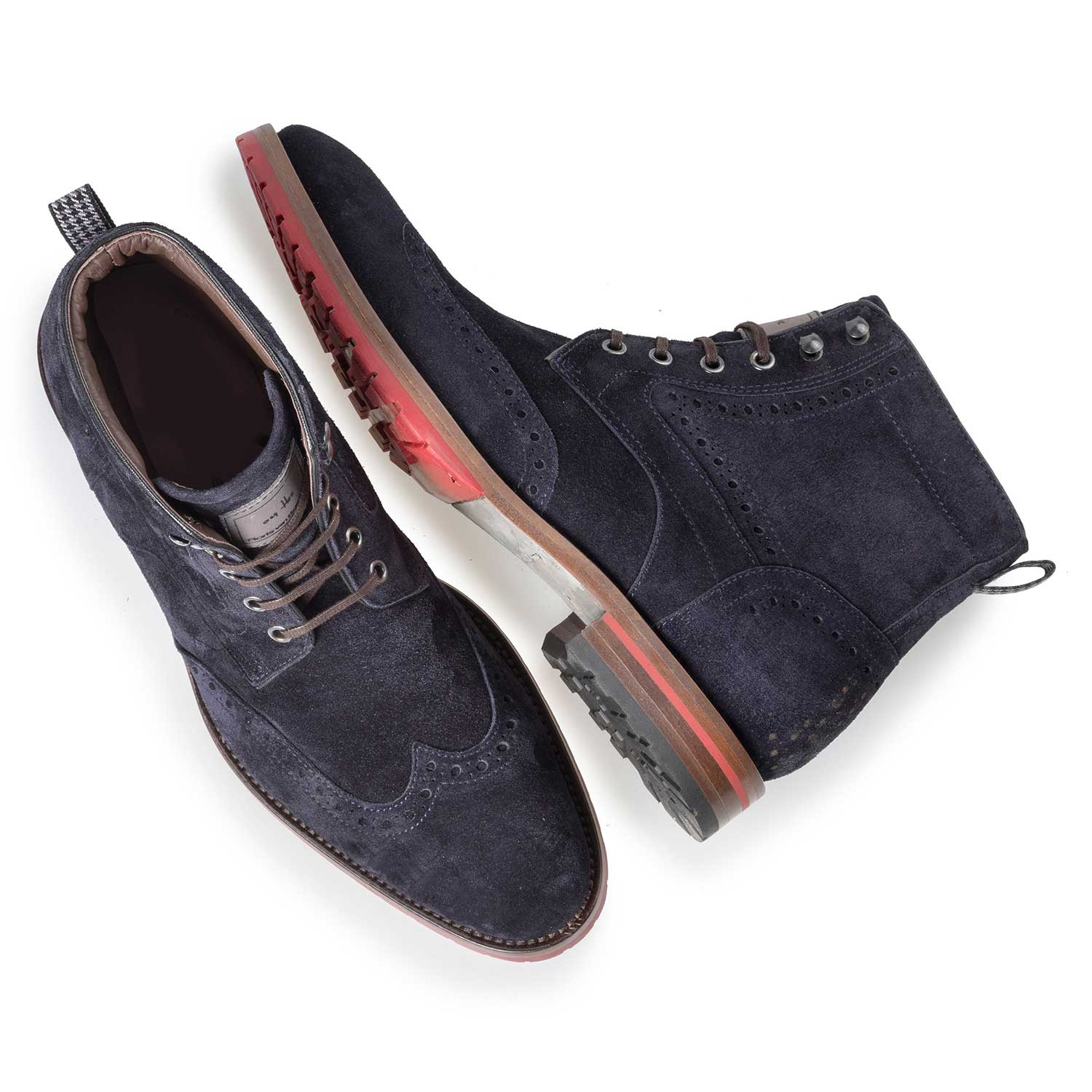 10295/07 - Blauwe suède veterboot met rode zool 10295/07 - Blauwe suède veterboot met rode zool