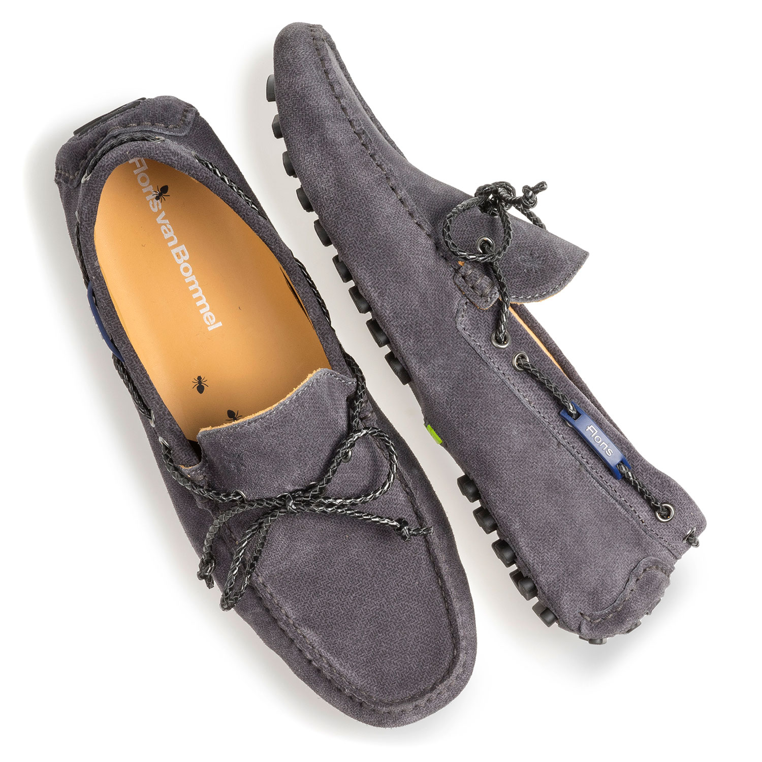 15214/10 - Donkergrijze suède mocassin met print 15214/10 - Donkergrijze suède mocassin met print
