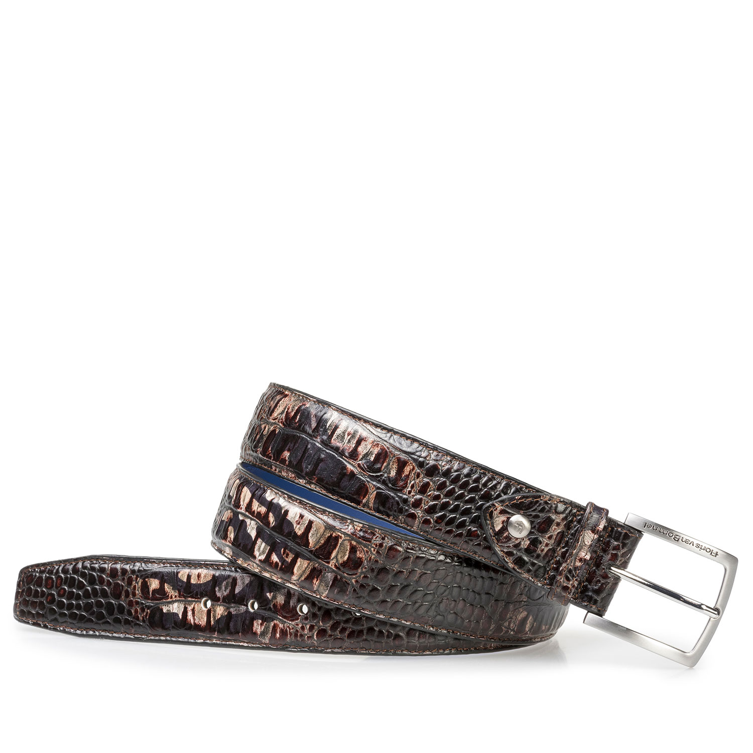 75202/13 - Dark brown leather belt with croco print 75202/13 - Dark brown leather belt with croco print