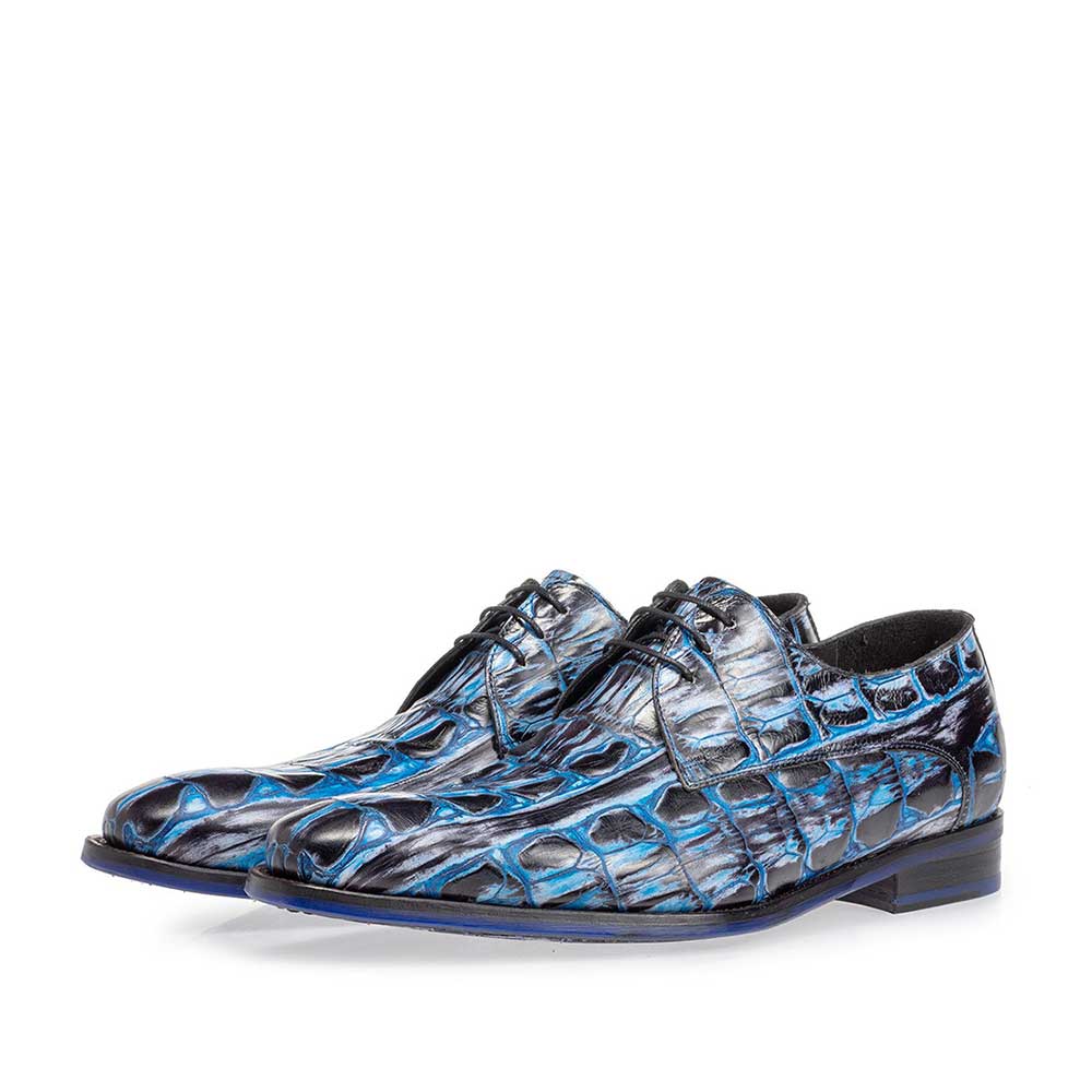 18204/06 - Veterschoen crocoprint blauw 18204/06 - Veterschoen crocoprint blauw