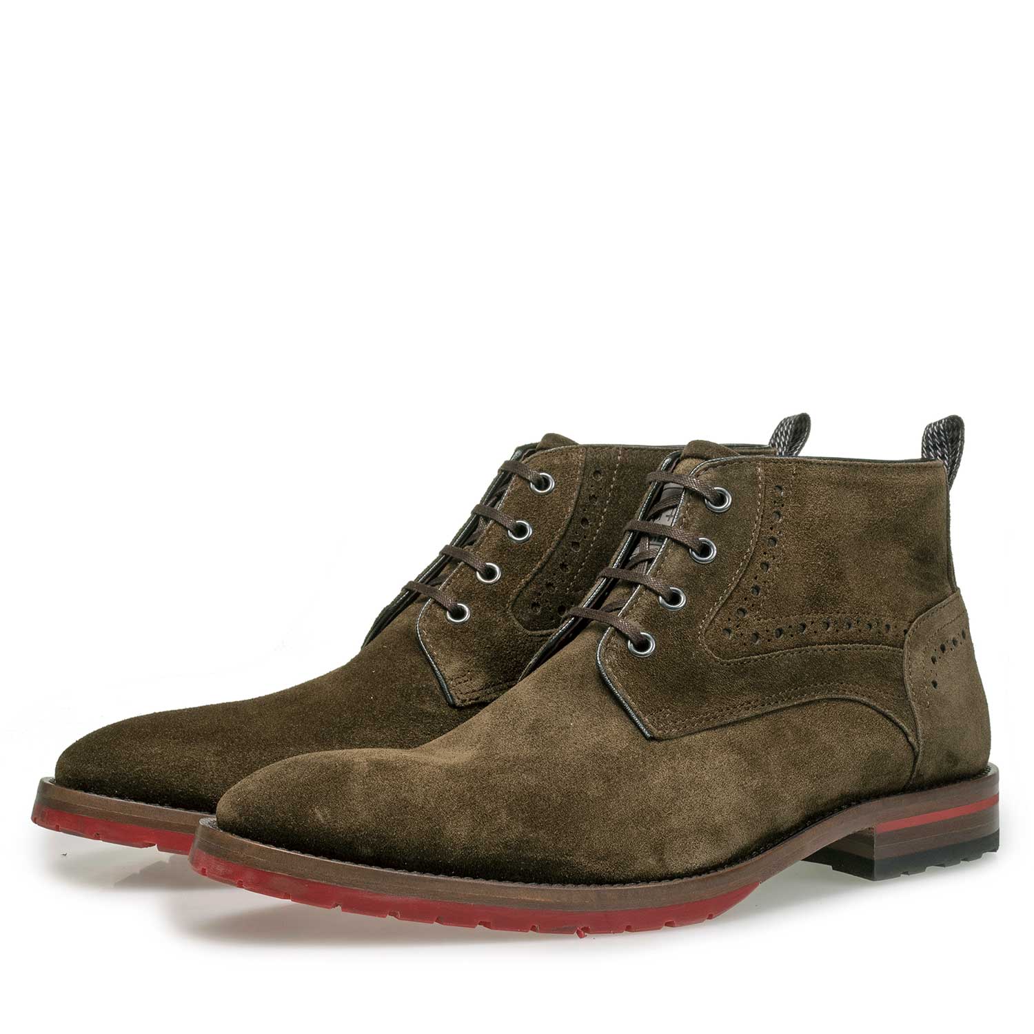 10317/05 - Bruine/olijfgroene veterboot van suède 10317/05 - Bruine/olijfgroene veterboot van suède