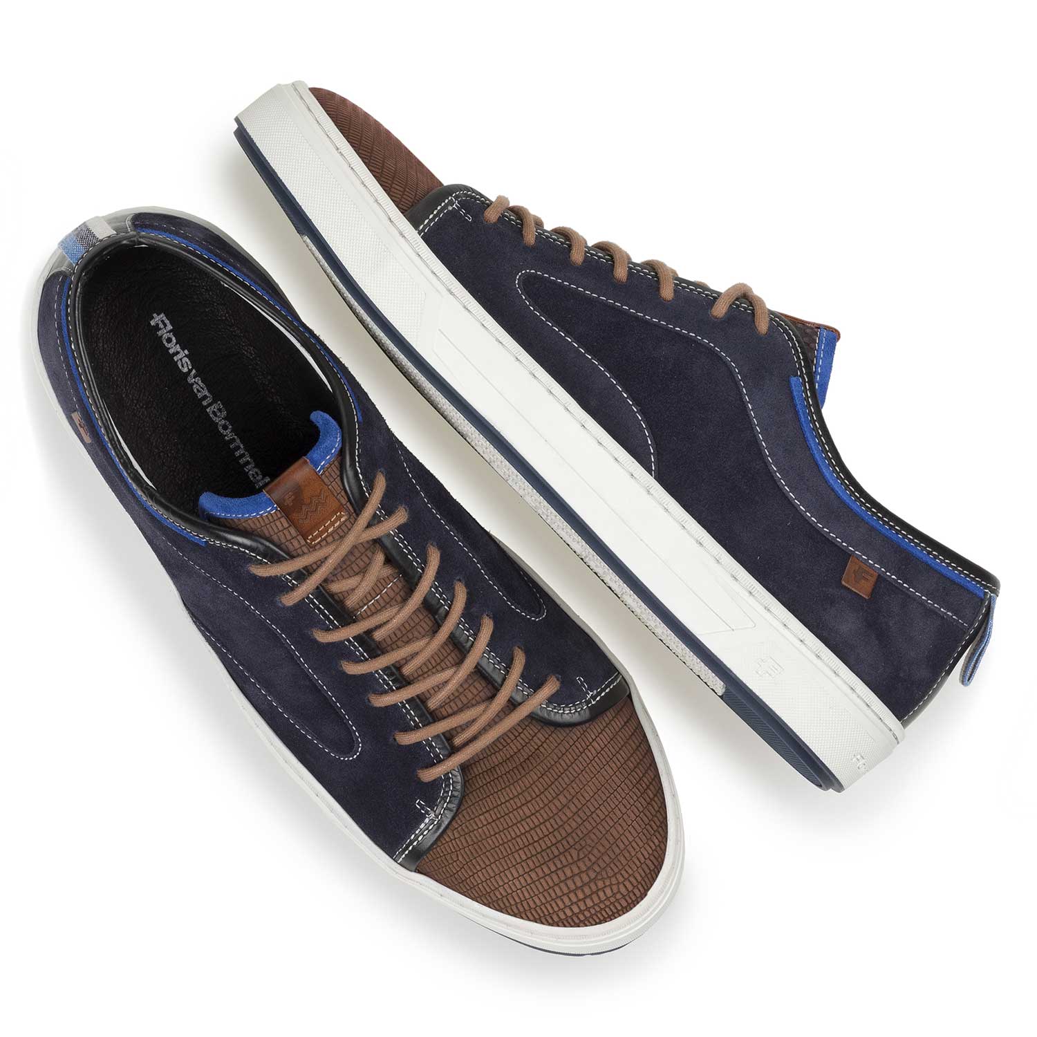 13466/10 - Suède sneaker met lizardprint donkerblauw/grijs 13466/10 - Suède sneaker met lizardprint donkerblauw/grijs