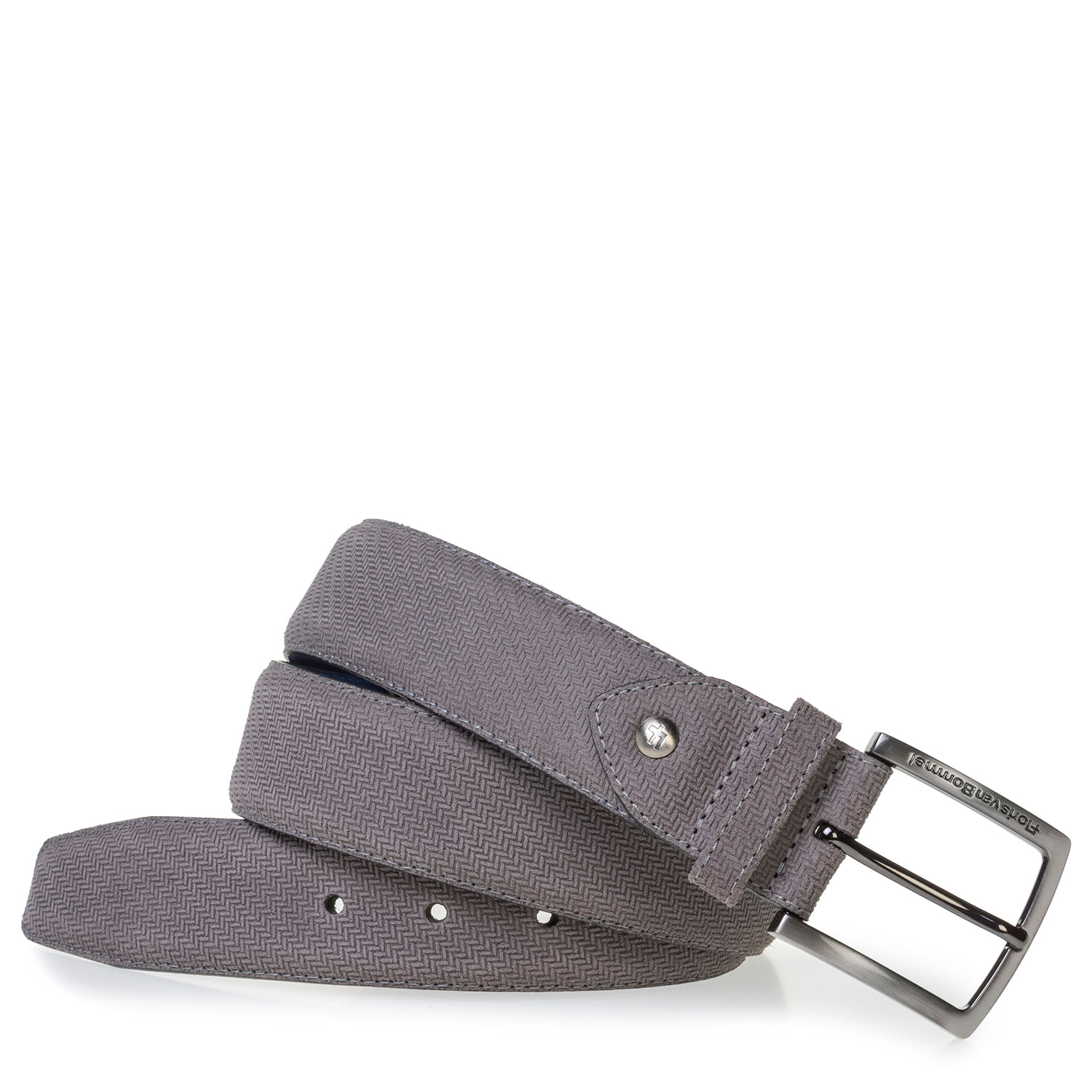 75202/47 - Grijze suède riem met print 75202/47 - Grijze suède riem met print