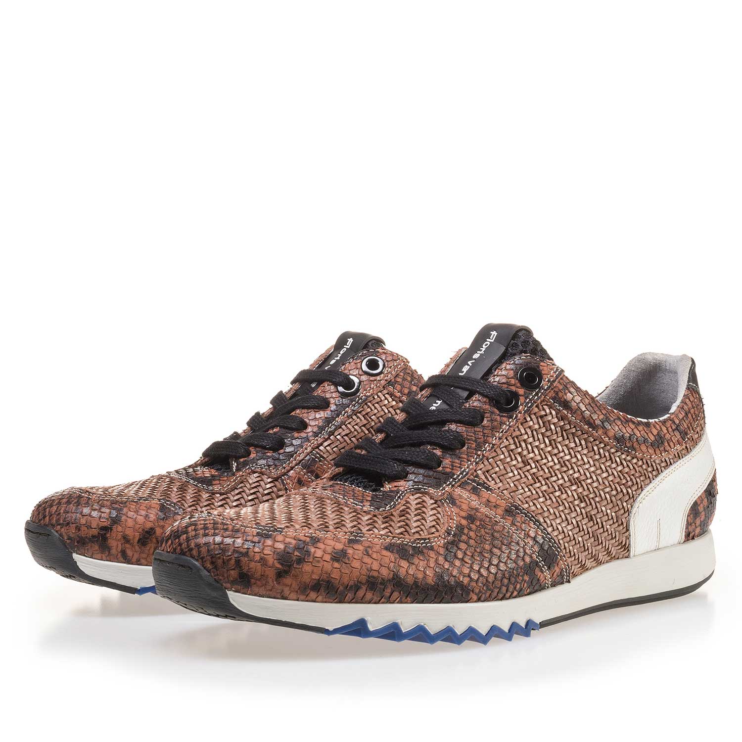 16171/06 - Cognac leren sneaker met snakeprint 16171/06 - Cognac leren sneaker met snakeprint