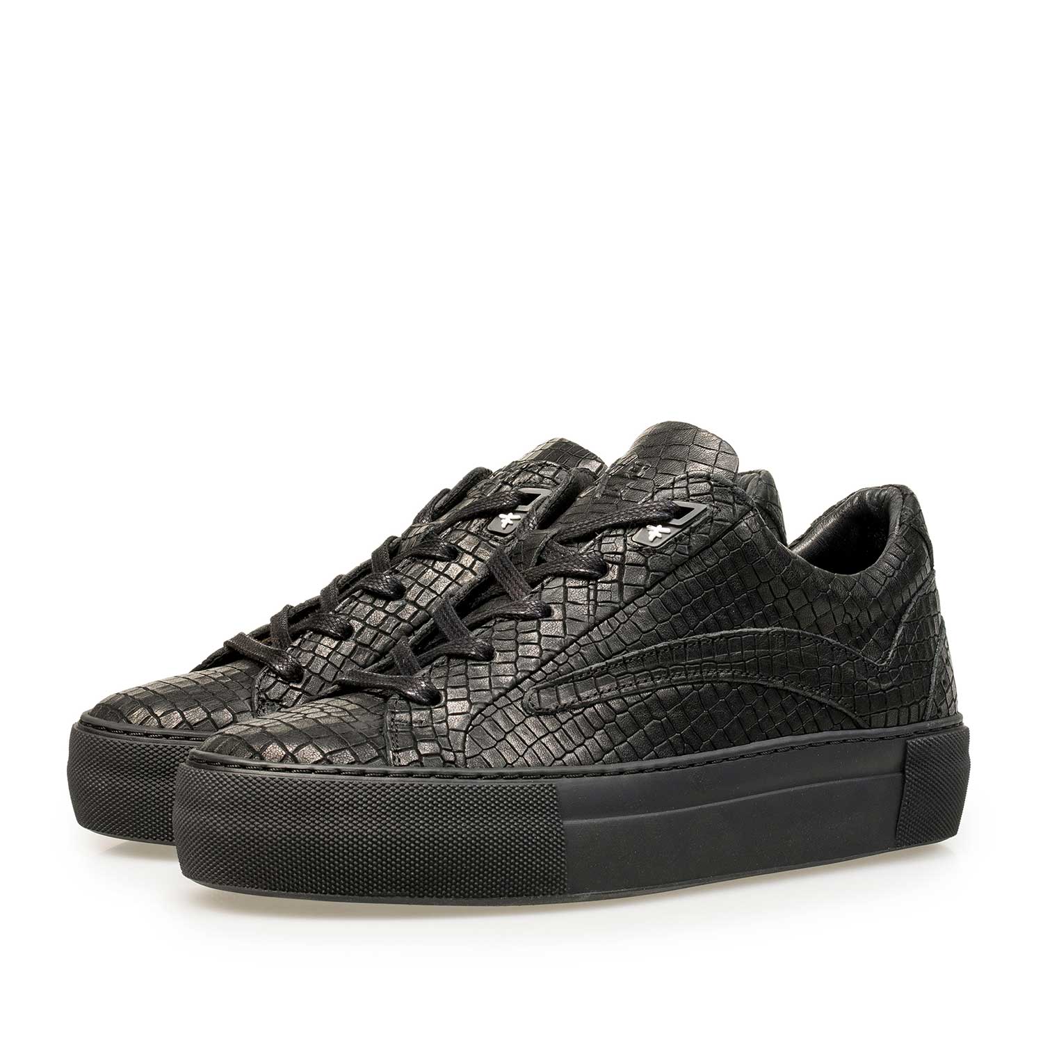 85252/00 - Zwarte leren sneaker met crocoprint 85252/00 - Zwarte leren sneaker met crocoprint