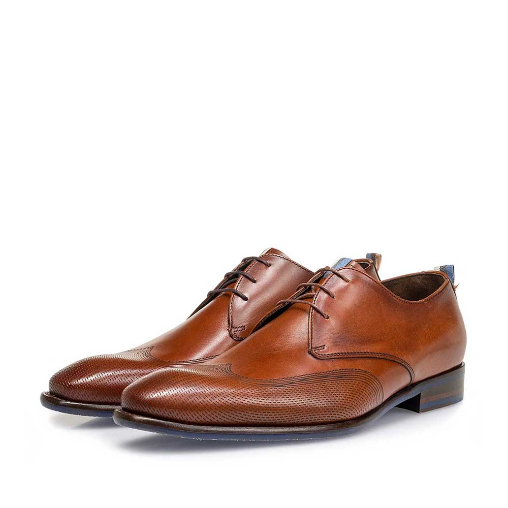 18082/00 - Cognac-colored calf leather lace shoe with a laser-cut pattern 18082/00 - Cognac-colored calf leather lace shoe with a laser-cut pattern