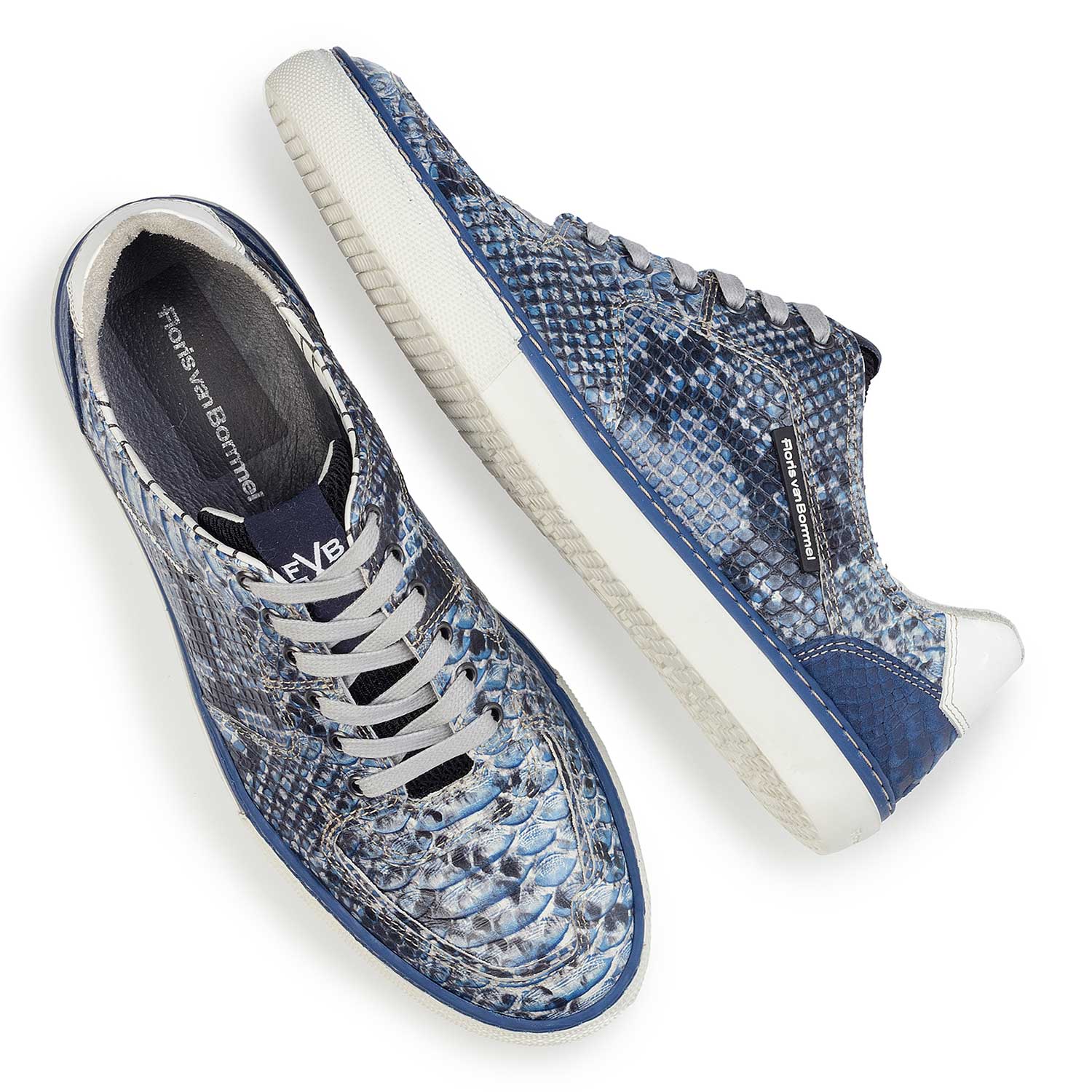 16252/02 - Blue leather lace shoe with a snake print 16252/02 - Blue leather lace shoe with a snake print