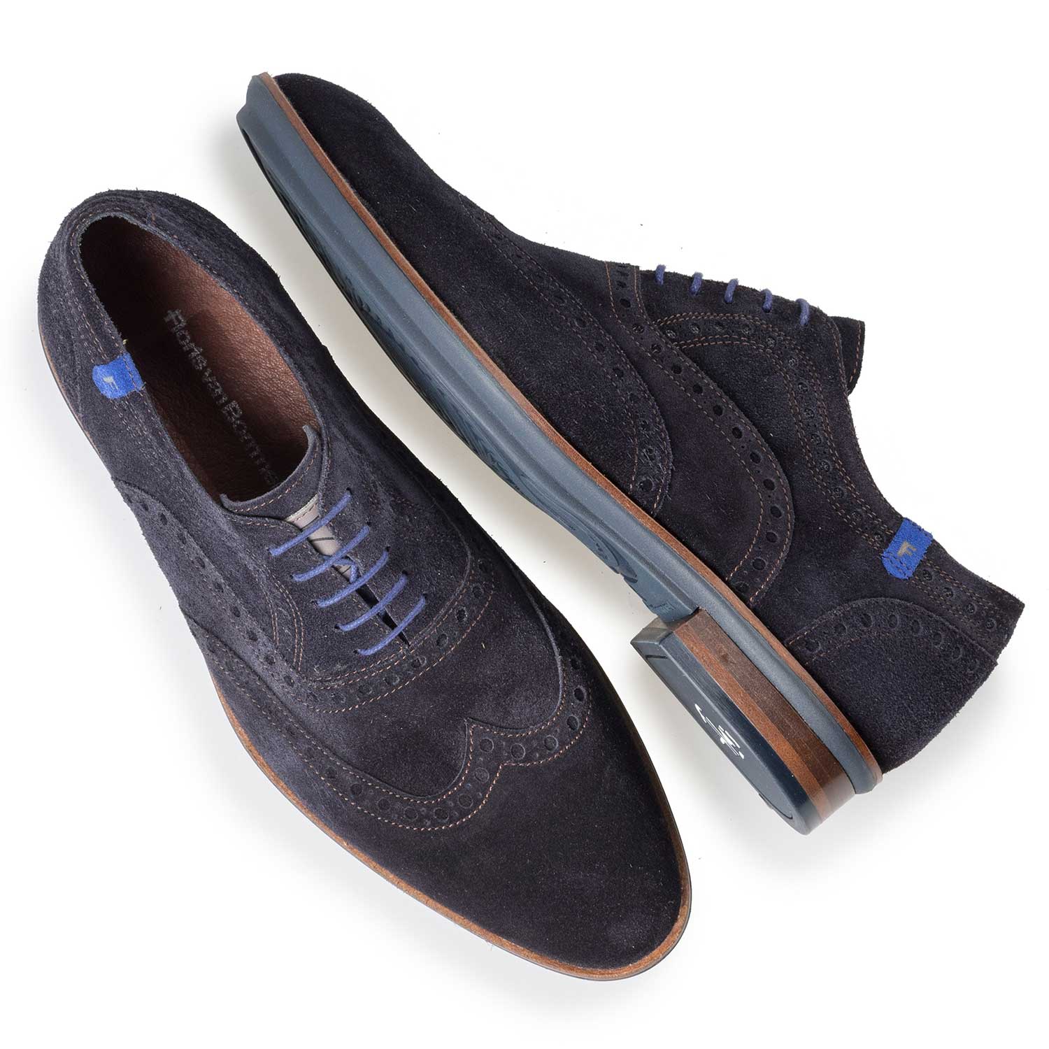 19048/03 - Blauwe suède brogue veterschoen 19048/03 - Blauwe suède brogue veterschoen