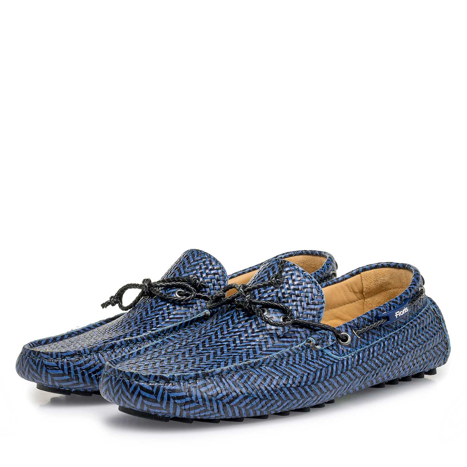 15214/06 - Blauw/zwarte kalfsleren moccasin met dessin 15214/06 - Blauw/zwarte kalfsleren moccasin met dessin