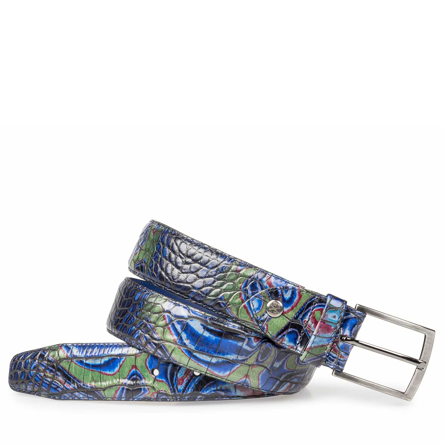 75190/32 - Blue Premium leather belt with croco print 75190/32 - Blue Premium leather belt with croco print