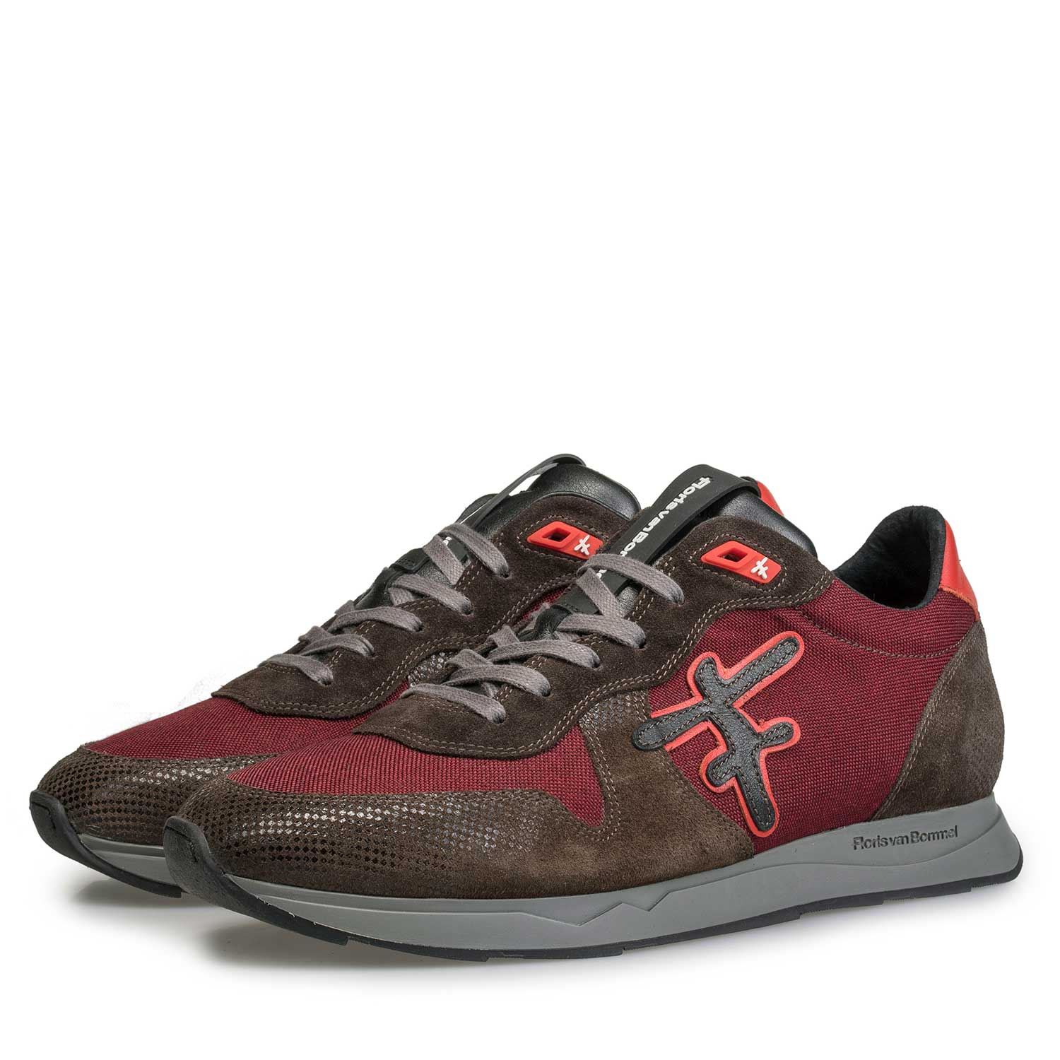 16226/00 - Leren sneaker met canvas donkerrood 16226/00 - Leren sneaker met canvas donkerrood
