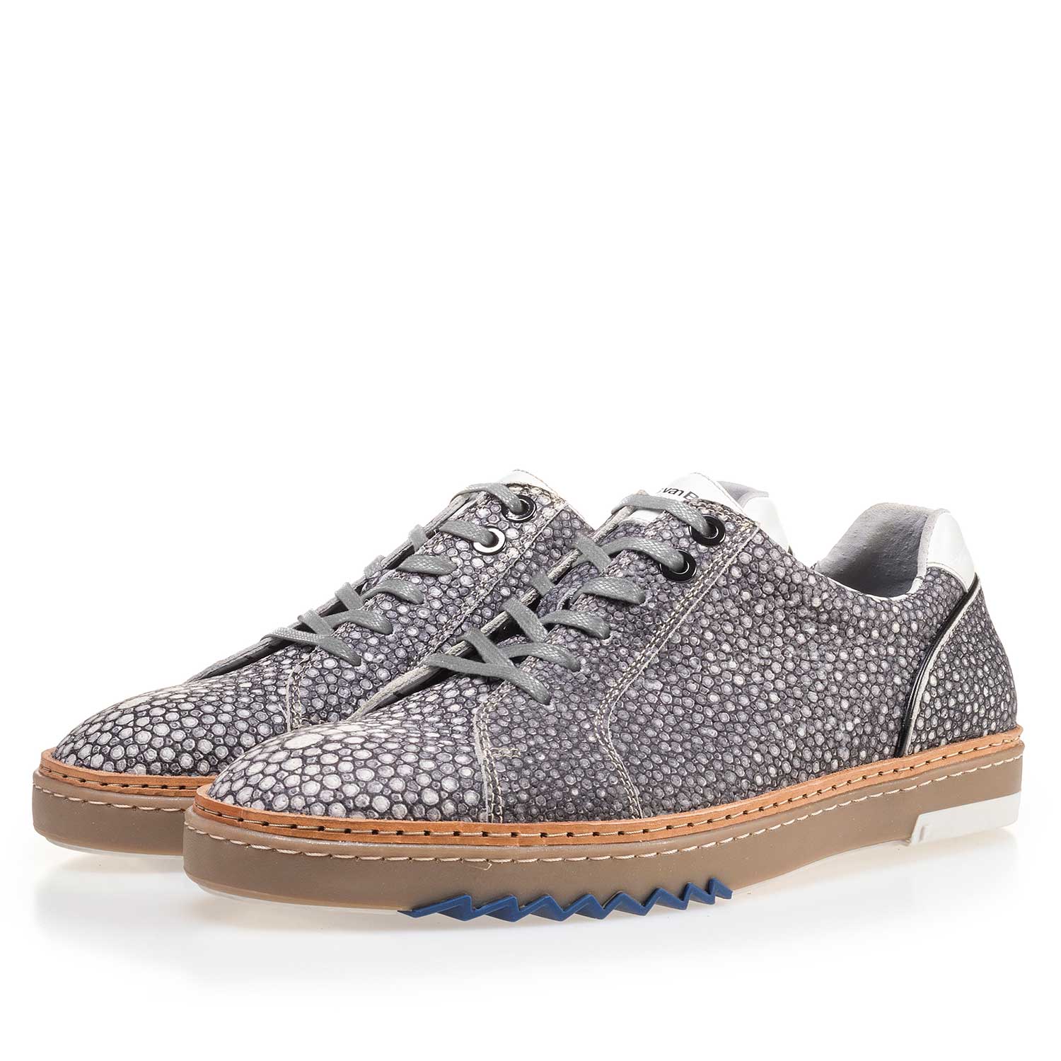 14057/00 - Grijze leren sneaker met dessin 14057/00 - Grijze leren sneaker met dessin