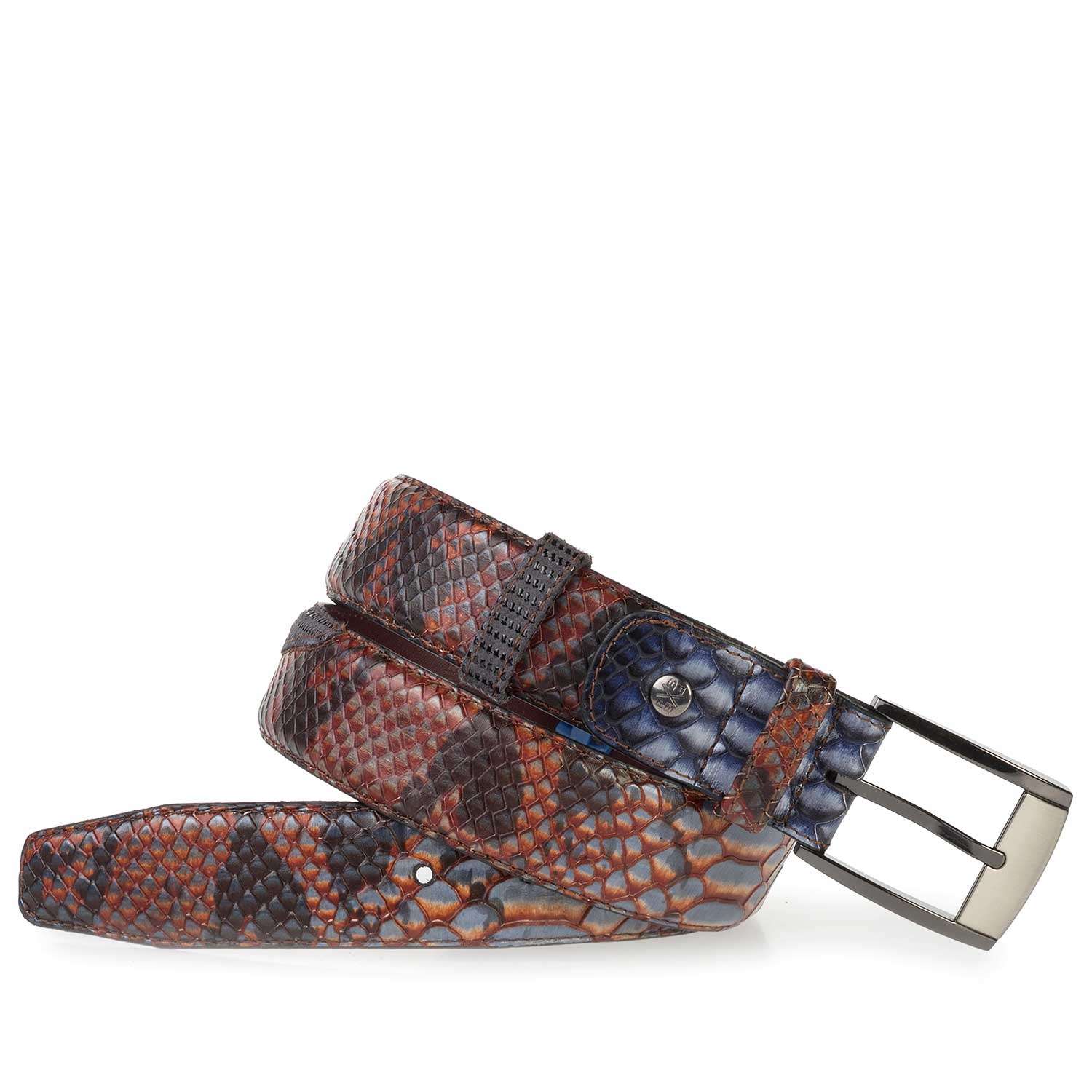 75176/06 - Lichtgrijze kalfsleren riem met snakeprint 75176/06 - Lichtgrijze kalfsleren riem met snakeprint