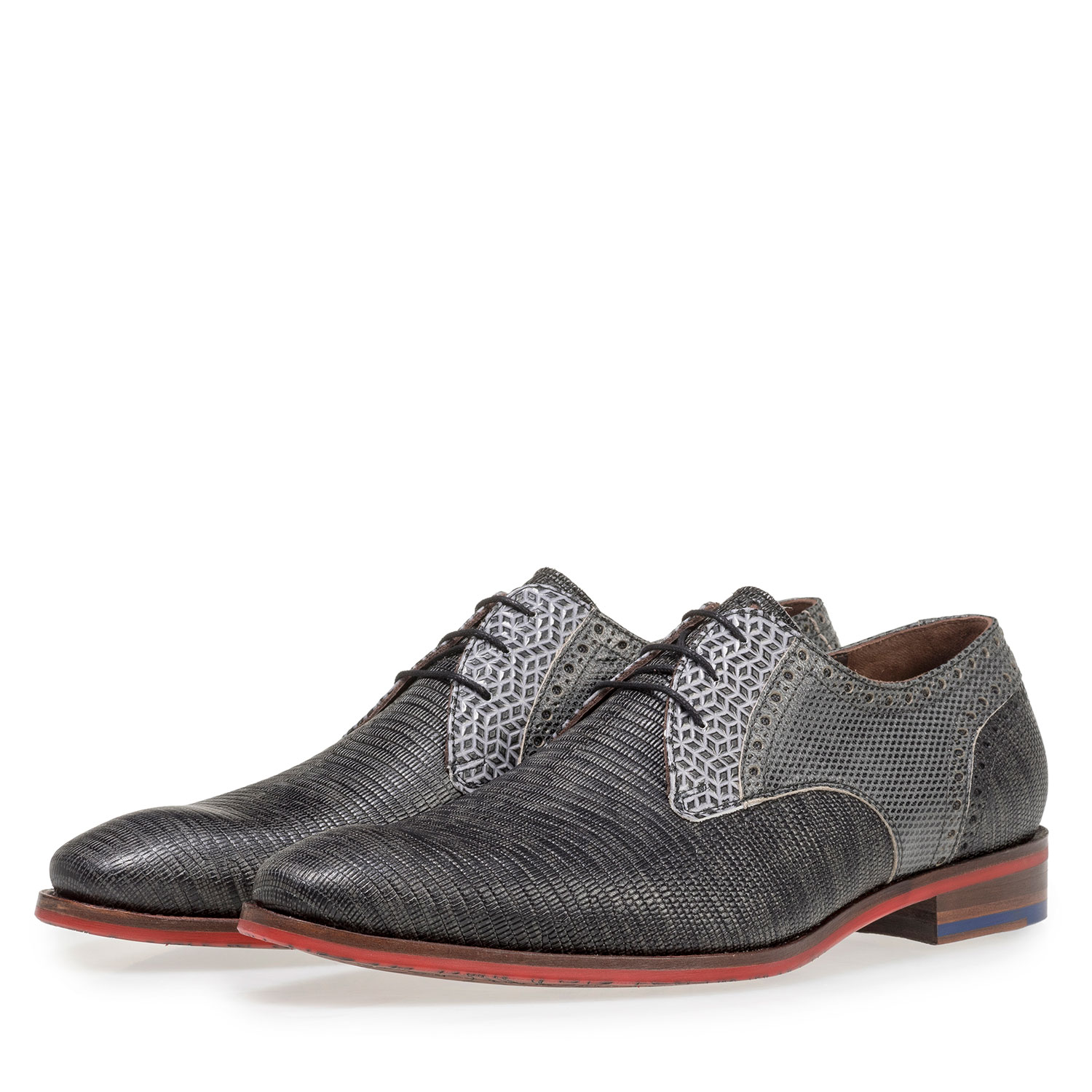 18107/06 - Grey leather lace shoe with lizard print 18107/06 - Grey leather lace shoe with lizard print