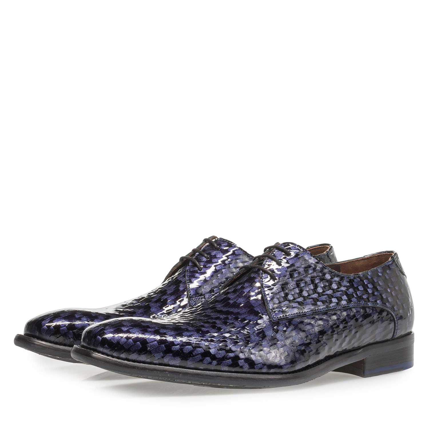 18123/02 - Premium blue printed patent leather lace shoe 18123/02 - Premium blue printed patent leather lace shoe