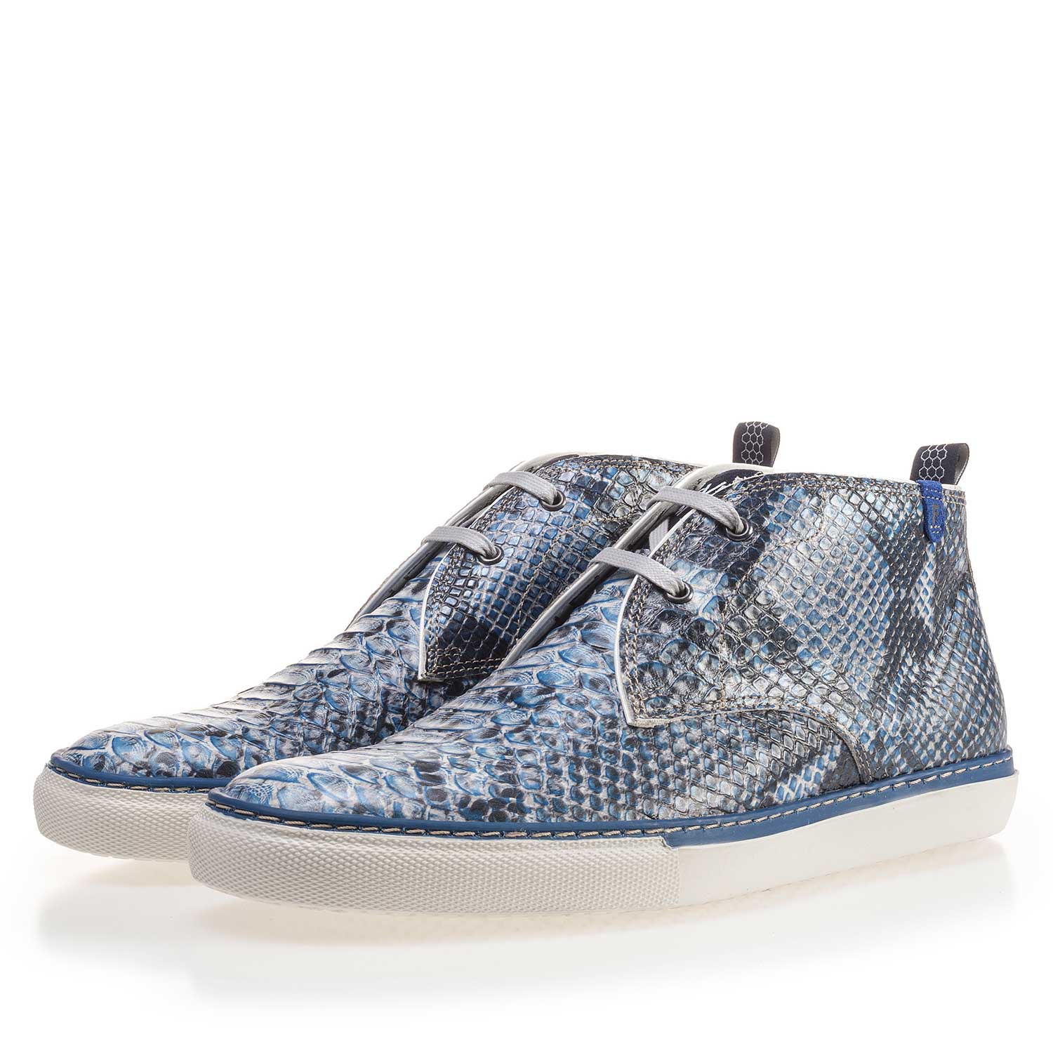 10024/02 - Blue calf's leather lace boot with a snake pattern 10024/02 - Blue calf's leather lace boot with a snake pattern