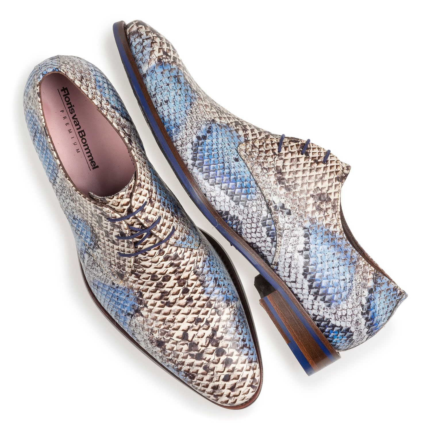 18224/00 - Premium lace shoe with a blue snake print 18224/00 - Premium lace shoe with a blue snake print