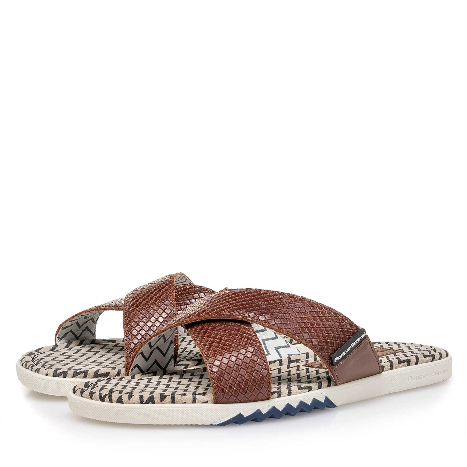 20200/01 - Leren slipper met dessin cognac 20200/01 - Leren slipper met dessin cognac
