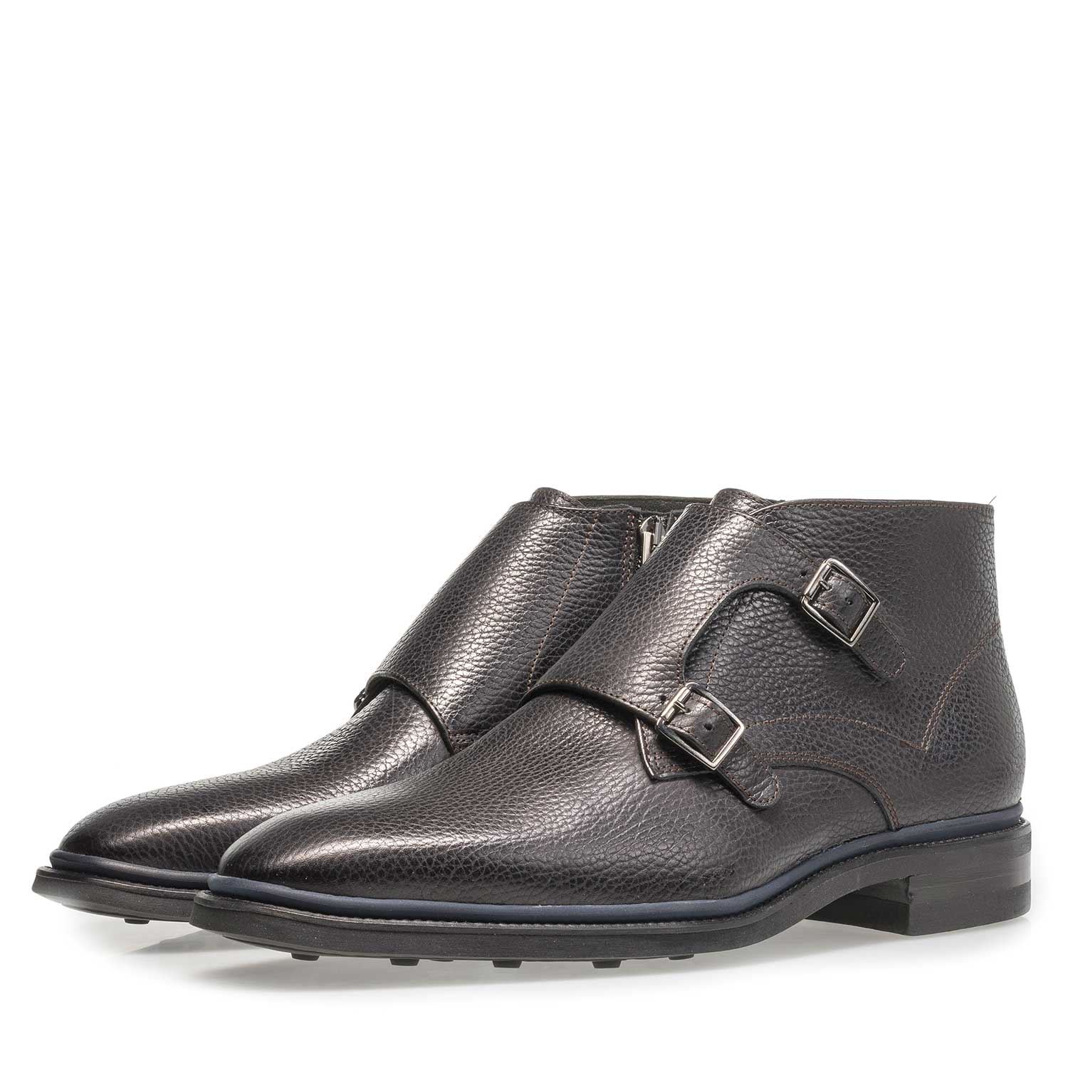 10672/03 - Black calf leather monk strap with print 10672/03 - Black calf leather monk strap with print