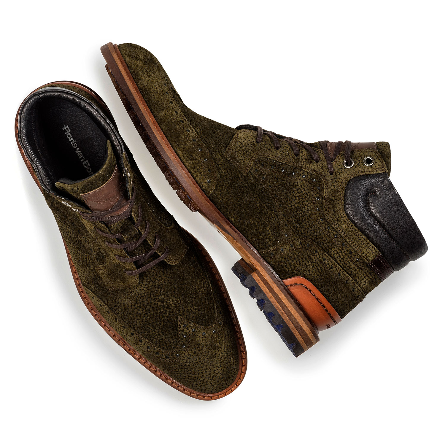 10816/03 - Olive green suede lace boot with print 10816/03 - Olive green suede lace boot with print