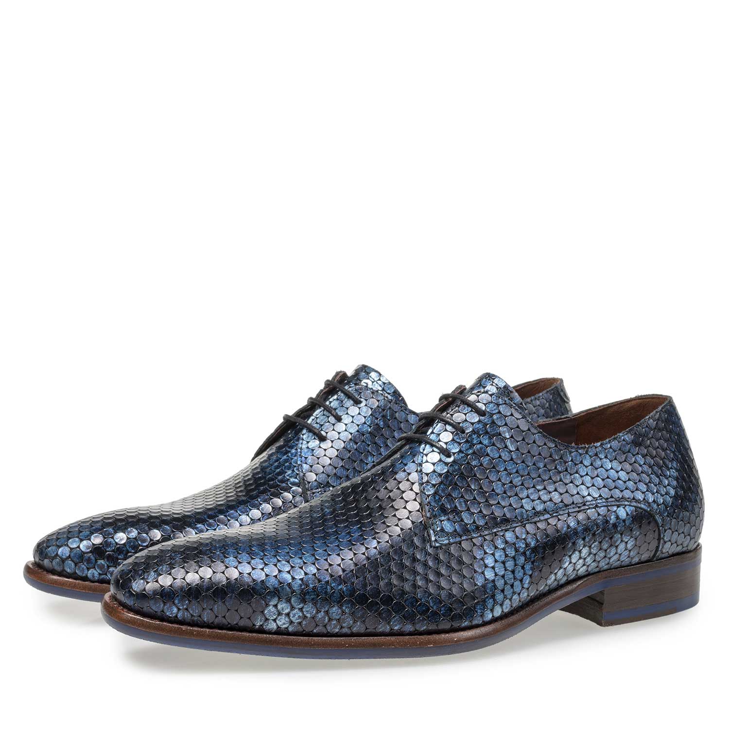 18080/04 - Blauwe metallic print leren veterschoen 18080/04 - Blauwe metallic print leren veterschoen