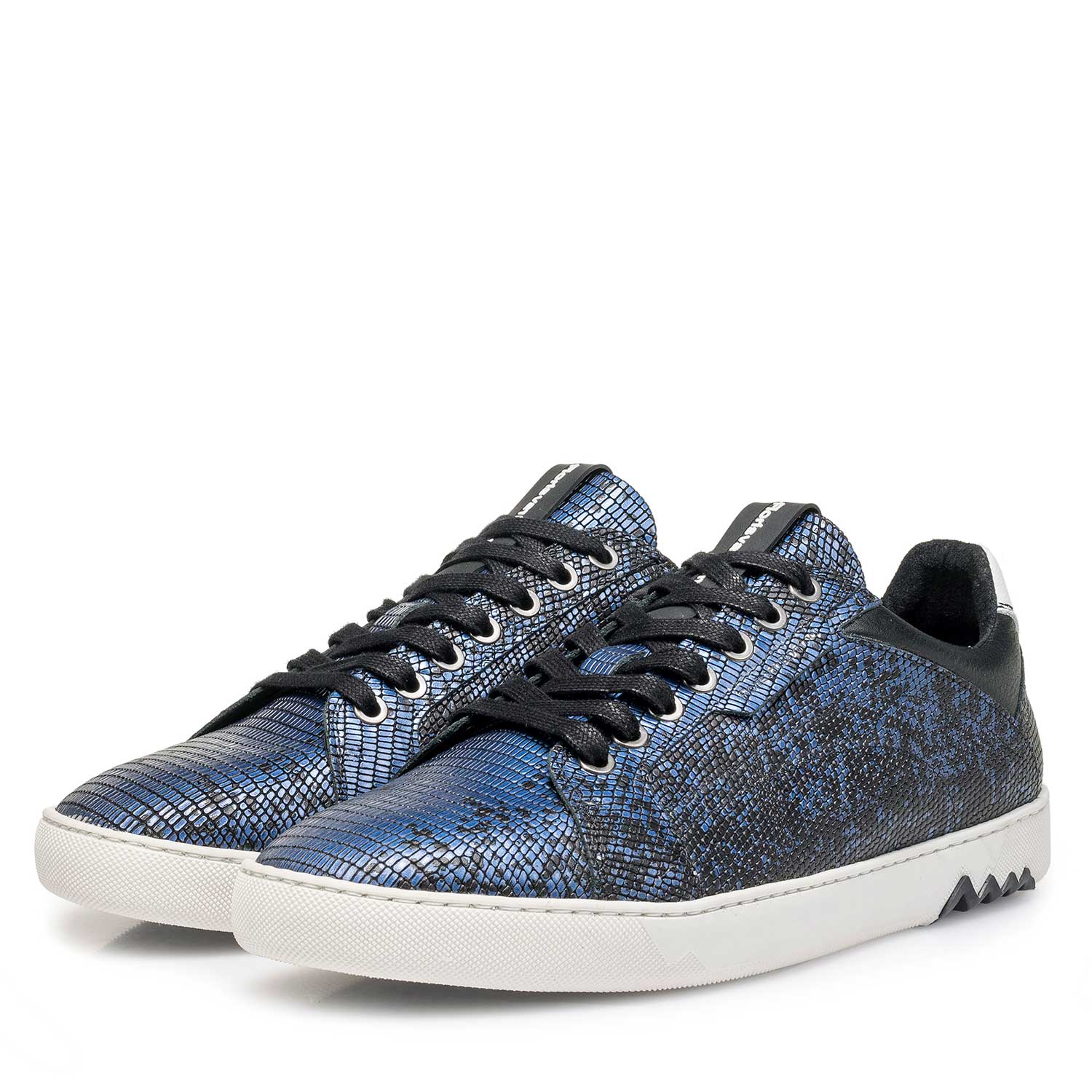 13342/01 - Premium blauwe leren veterschoen met metallic print 13342/01 - Premium blauwe leren veterschoen met metallic print