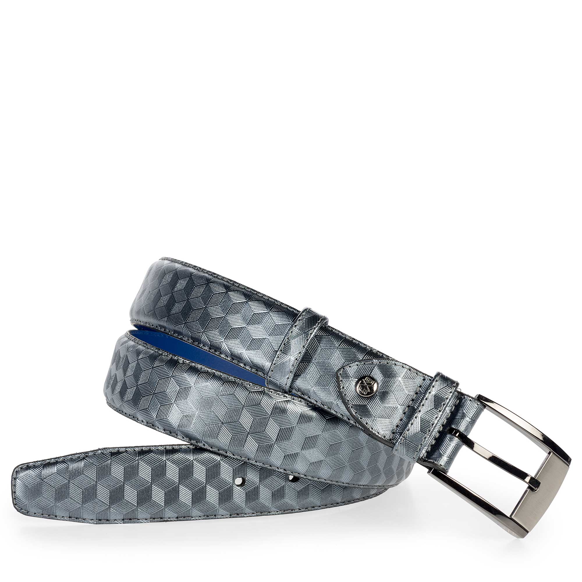75180/39 - Grey leather belt finished with a hexagon print 75180/39 - Grey leather belt finished with a hexagon print