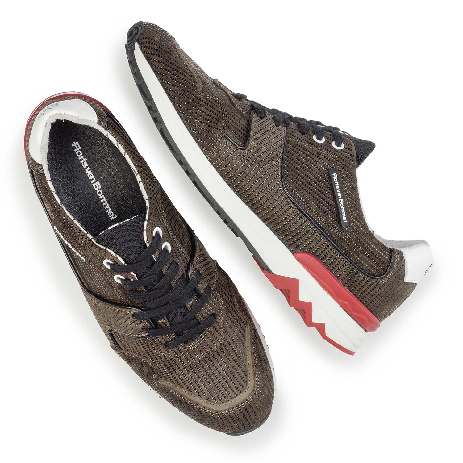 16220/02 - Olive green, printed suede leather sneaker 16220/02 - Olive green, printed suede leather sneaker