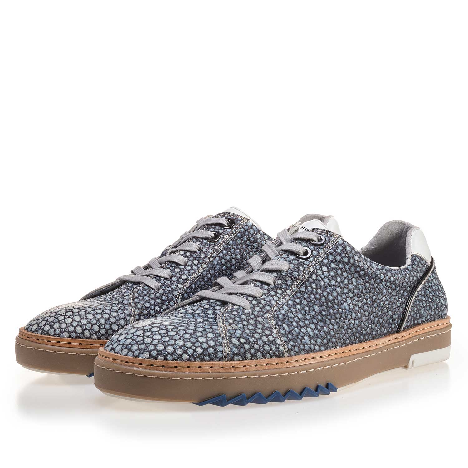 14057/02 - Blauwe leren sneaker met dessin 14057/02 - Blauwe leren sneaker met dessin