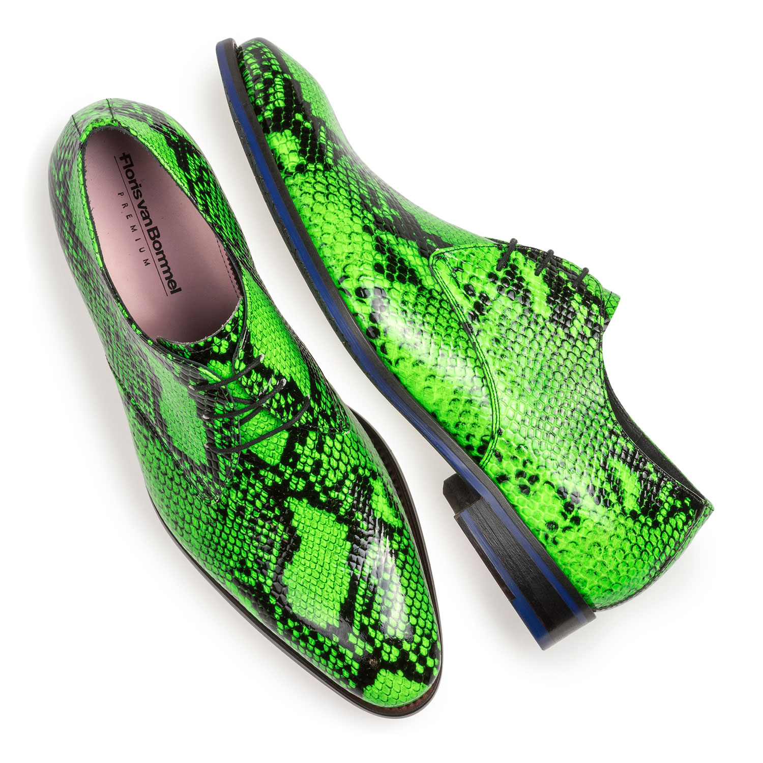 18124/06 - Premium fluor groene veterschoen met snakeprint 18124/06 - Premium fluor groene veterschoen met snakeprint