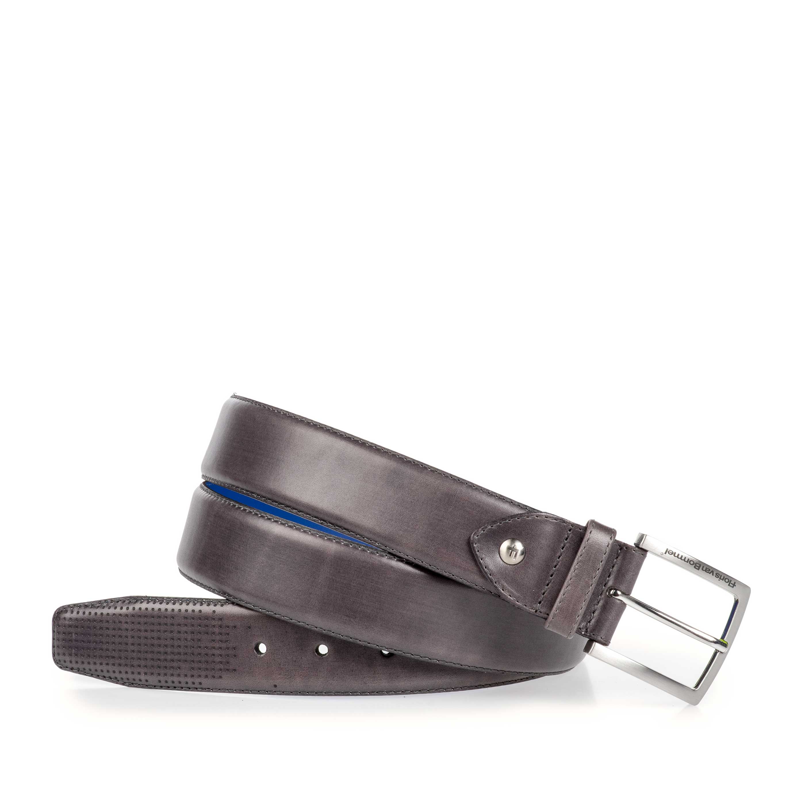75187/00 - Antraciet kalfsleren riem met print 75187/00 - Antraciet kalfsleren riem met print