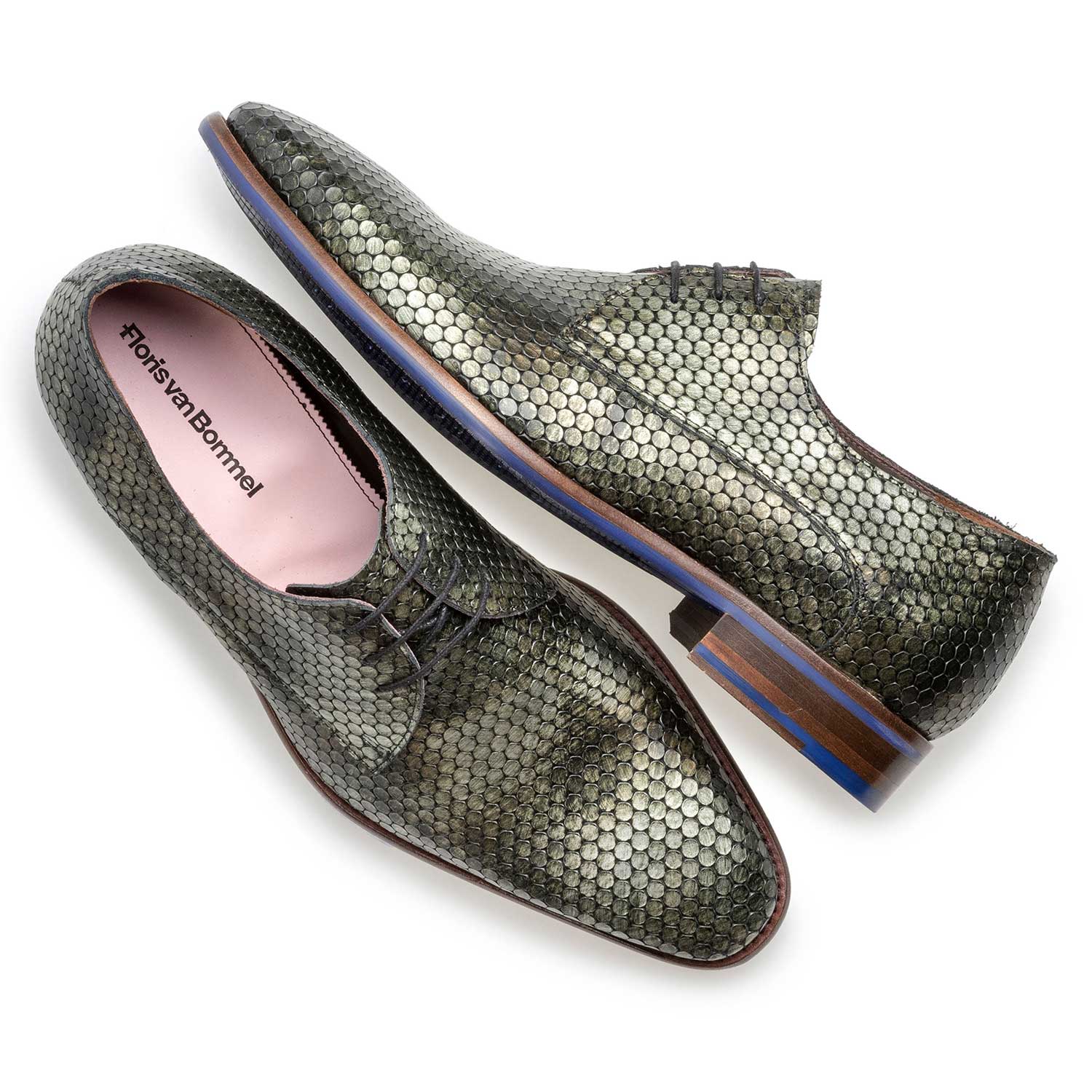 18080/01 - Groene metallic print leren veterschoen 18080/01 - Groene metallic print leren veterschoen
