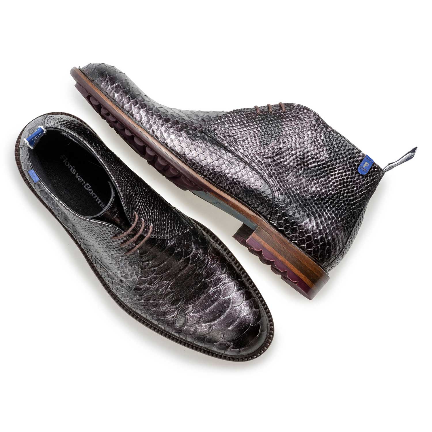 10203/12 - Grijze kalfsleren snakeprint veterboot 10203/12 - Grijze kalfsleren snakeprint veterboot