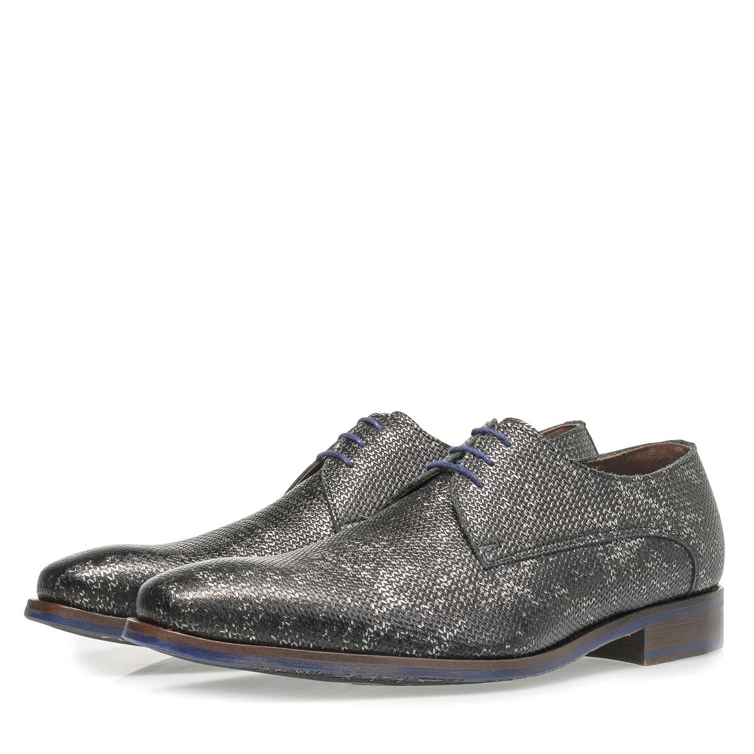 18159/00 - Donkergrijze leren veterschoen met metallicprint 18159/00 - Donkergrijze leren veterschoen met metallicprint