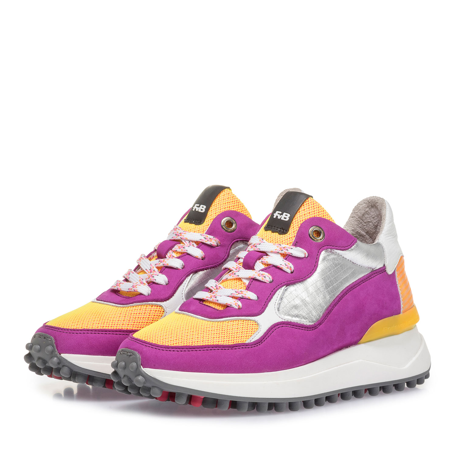 85307/02 - Violet nubuck leather sneaker with yellow details 85307/02 - Violet nubuck leather sneaker with yellow details