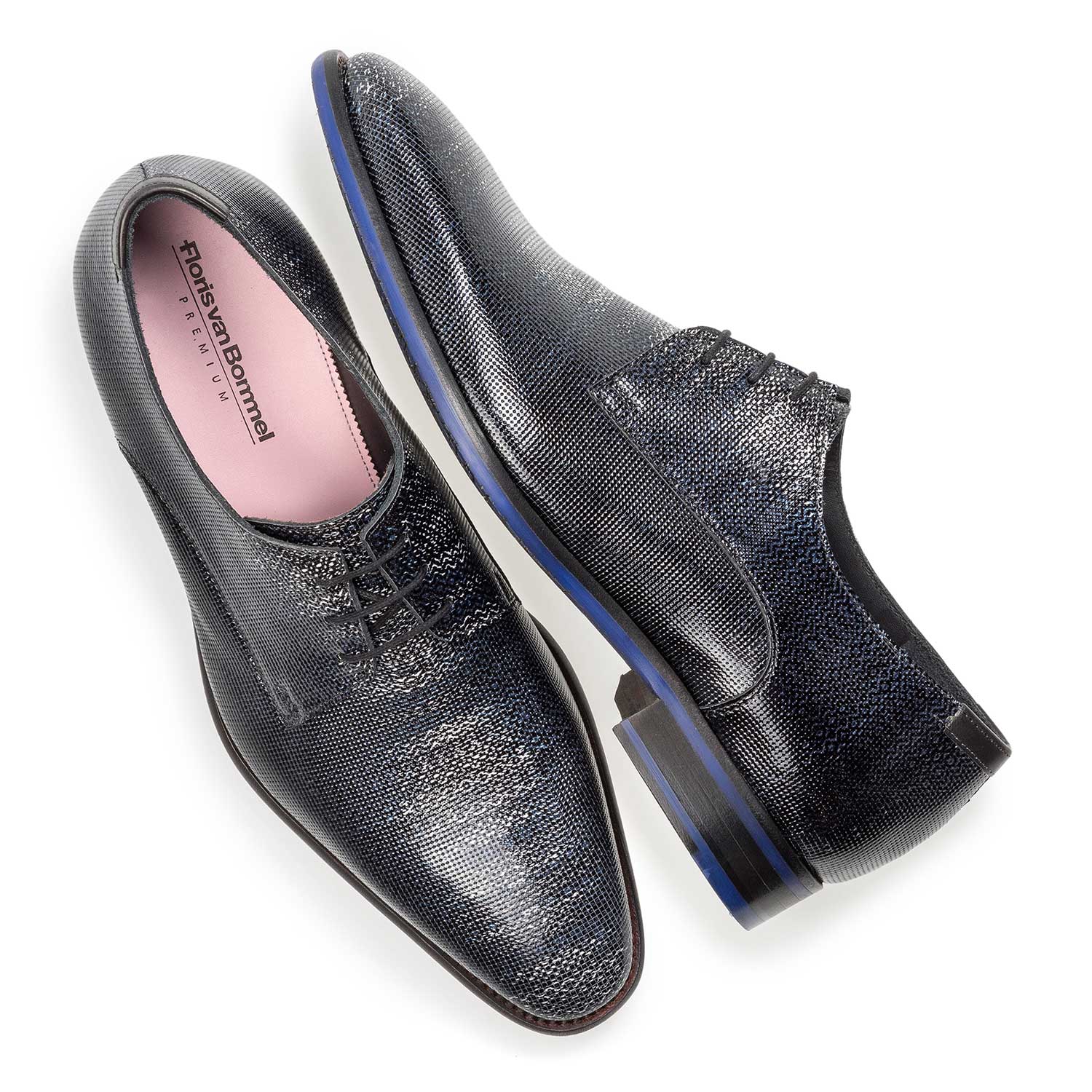 18097/04 - Premium blue printed patent leather lace shoe 18097/04 - Premium blue printed patent leather lace shoe