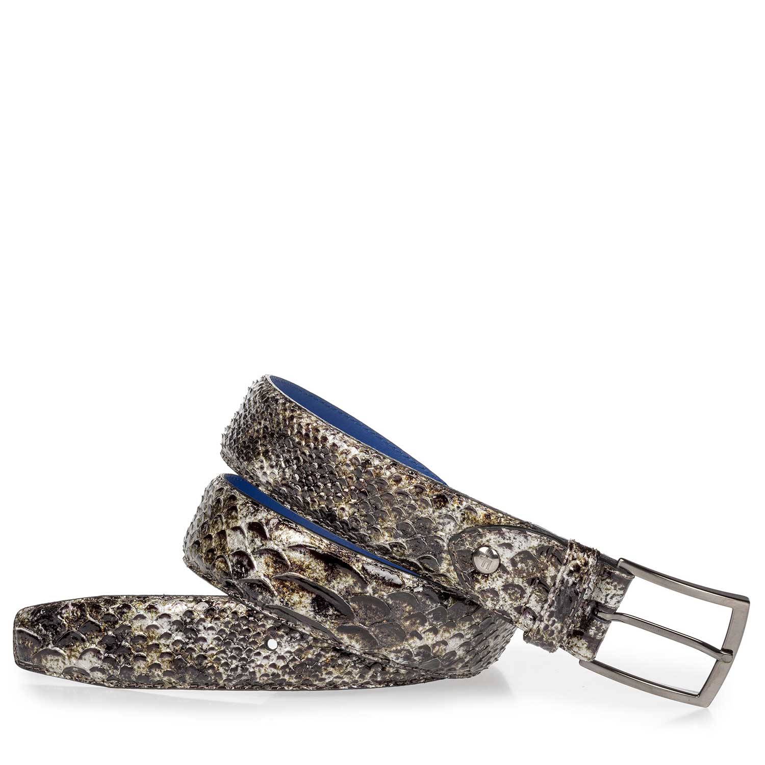 75200/62 - Grijze lakleren riem met snakeprint 75200/62 - Grijze lakleren riem met snakeprint