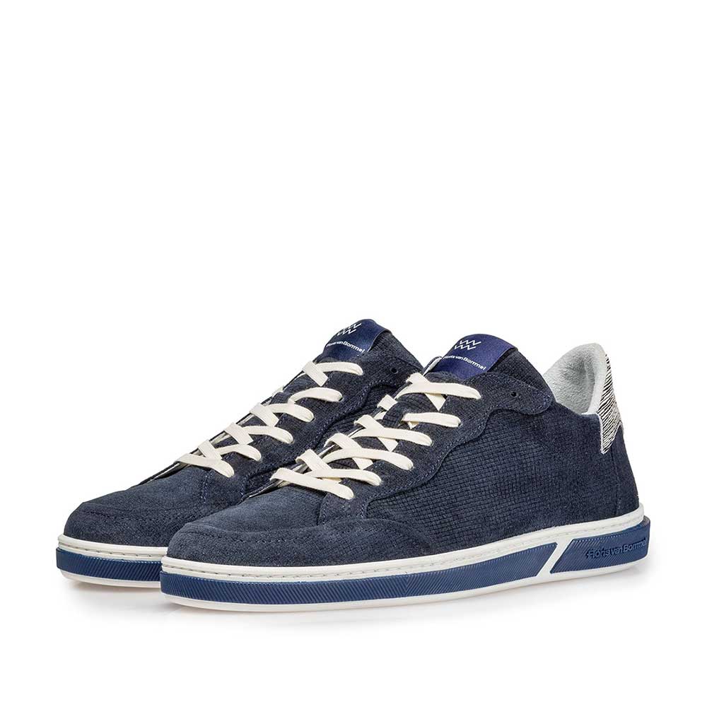 13350/11 - Donkerblauwe suède veterschoen met print 13350/11 - Donkerblauwe suède veterschoen met print