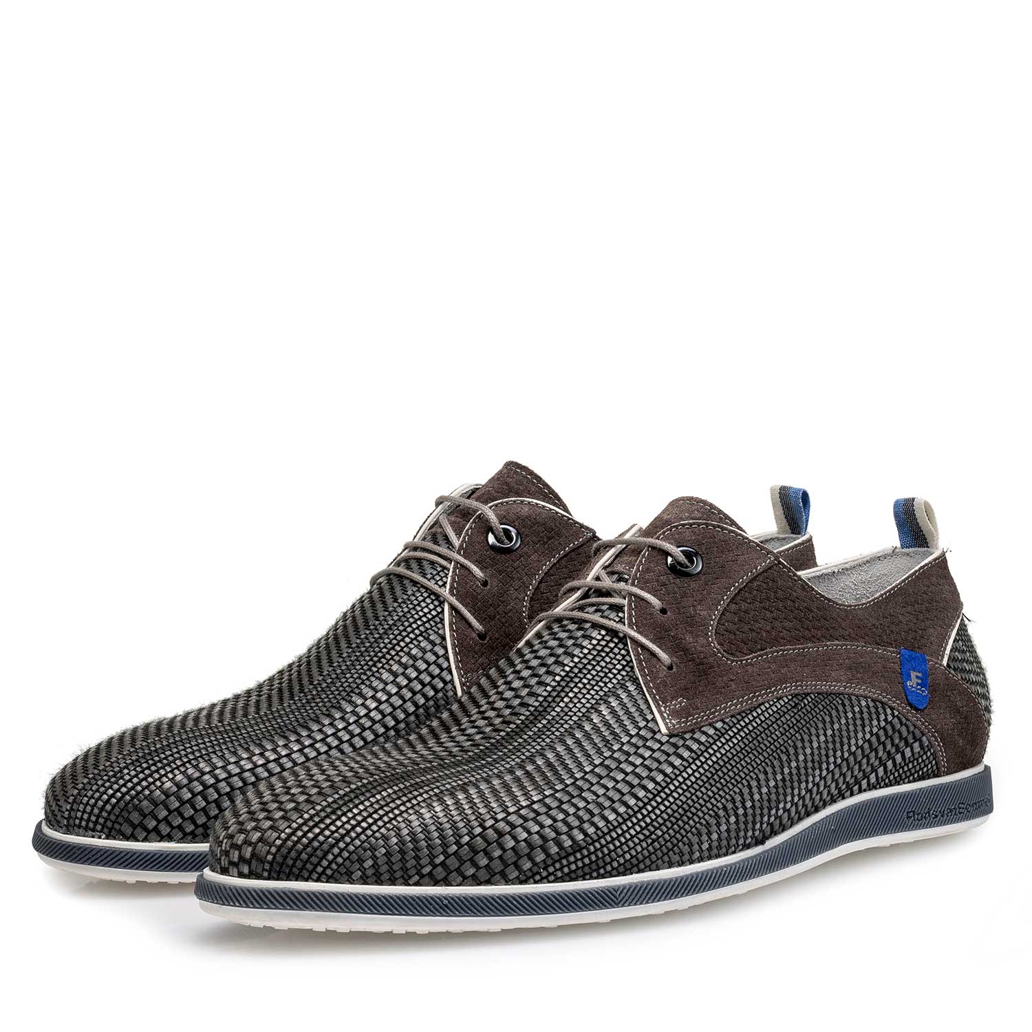 18201/06 - Grey braided leather lace shoe 18201/06 - Grey braided leather lace shoe