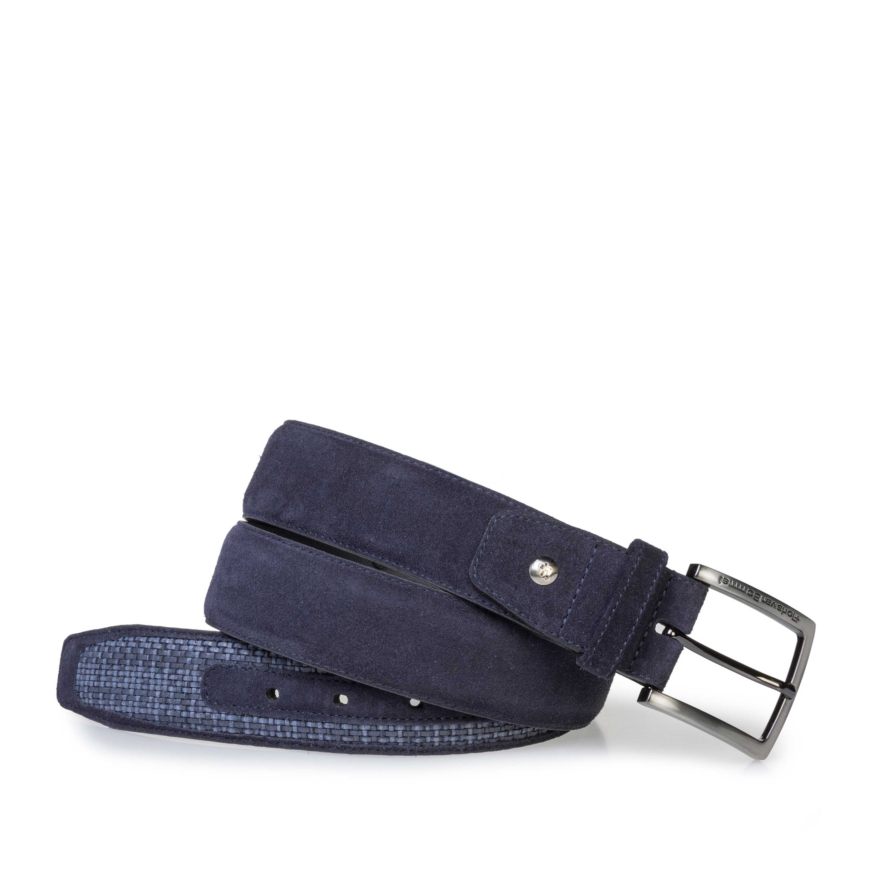 75159/28 - Donkerblauwe gevlochten suède riem 75159/28 - Donkerblauwe gevlochten suède riem