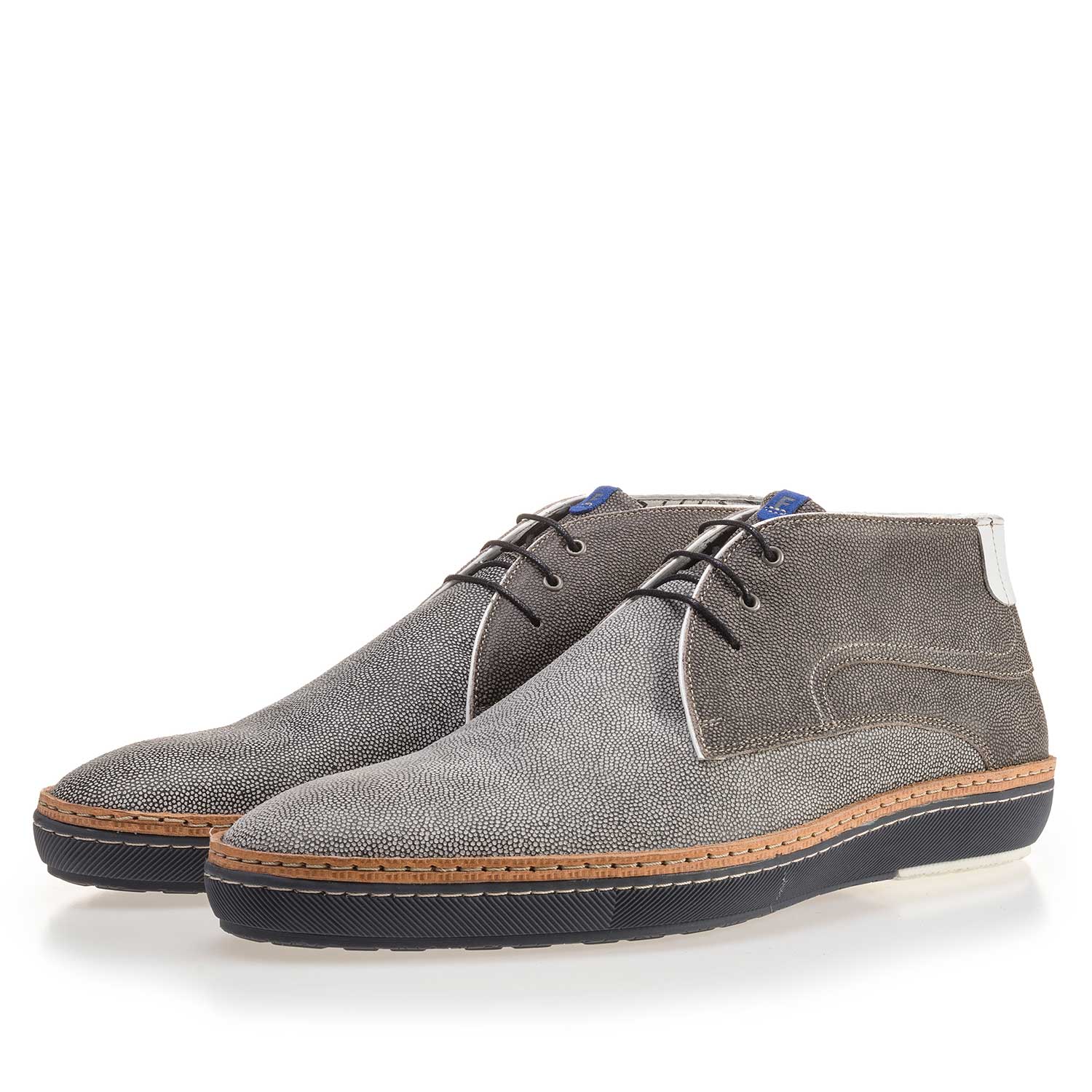 10015/01 - Grey suede leather lace boot with pattern 10015/01 - Grey suede leather lace boot with pattern