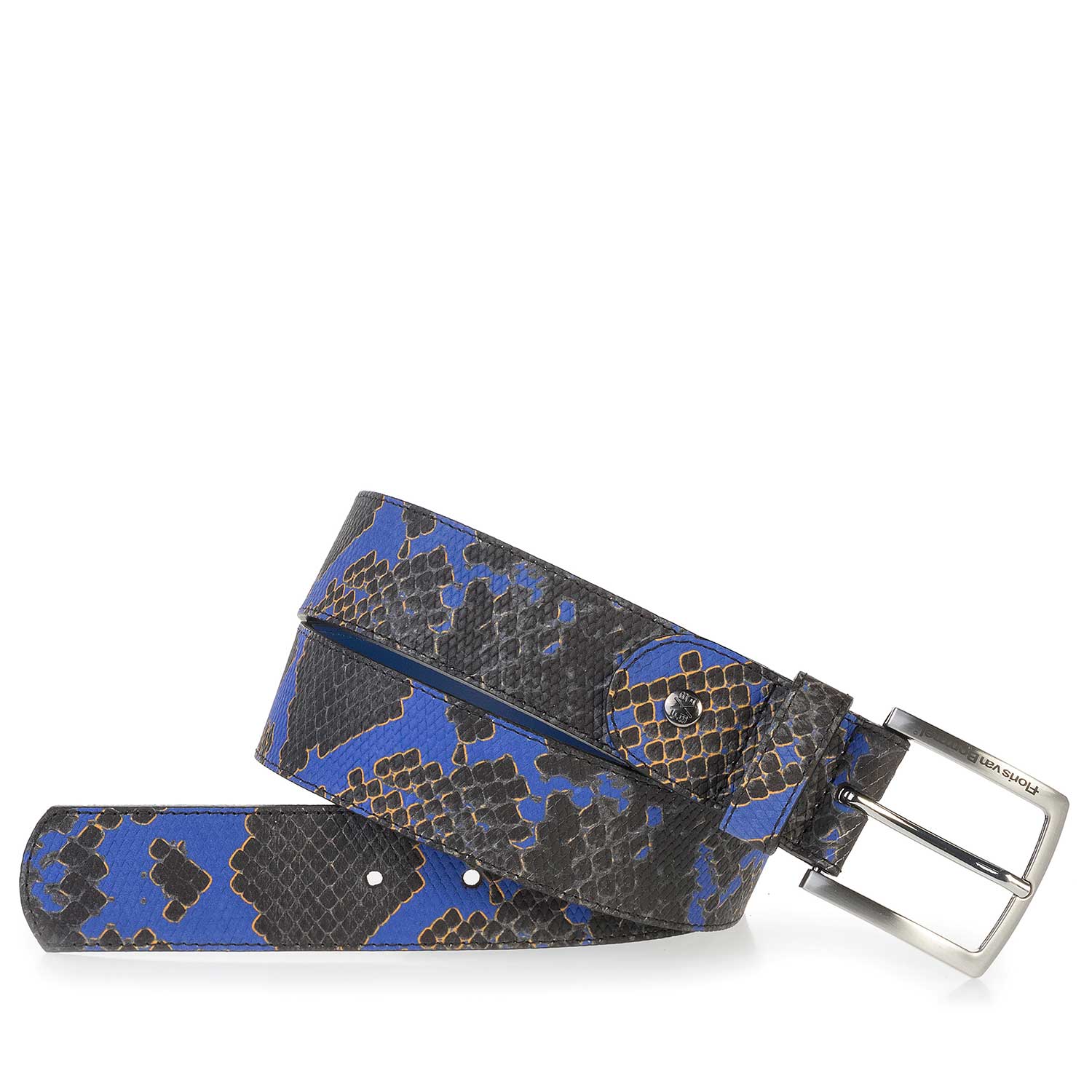 75184/19 - Premium blauwe leren riem met snakeprint 75184/19 - Premium blauwe leren riem met snakeprint