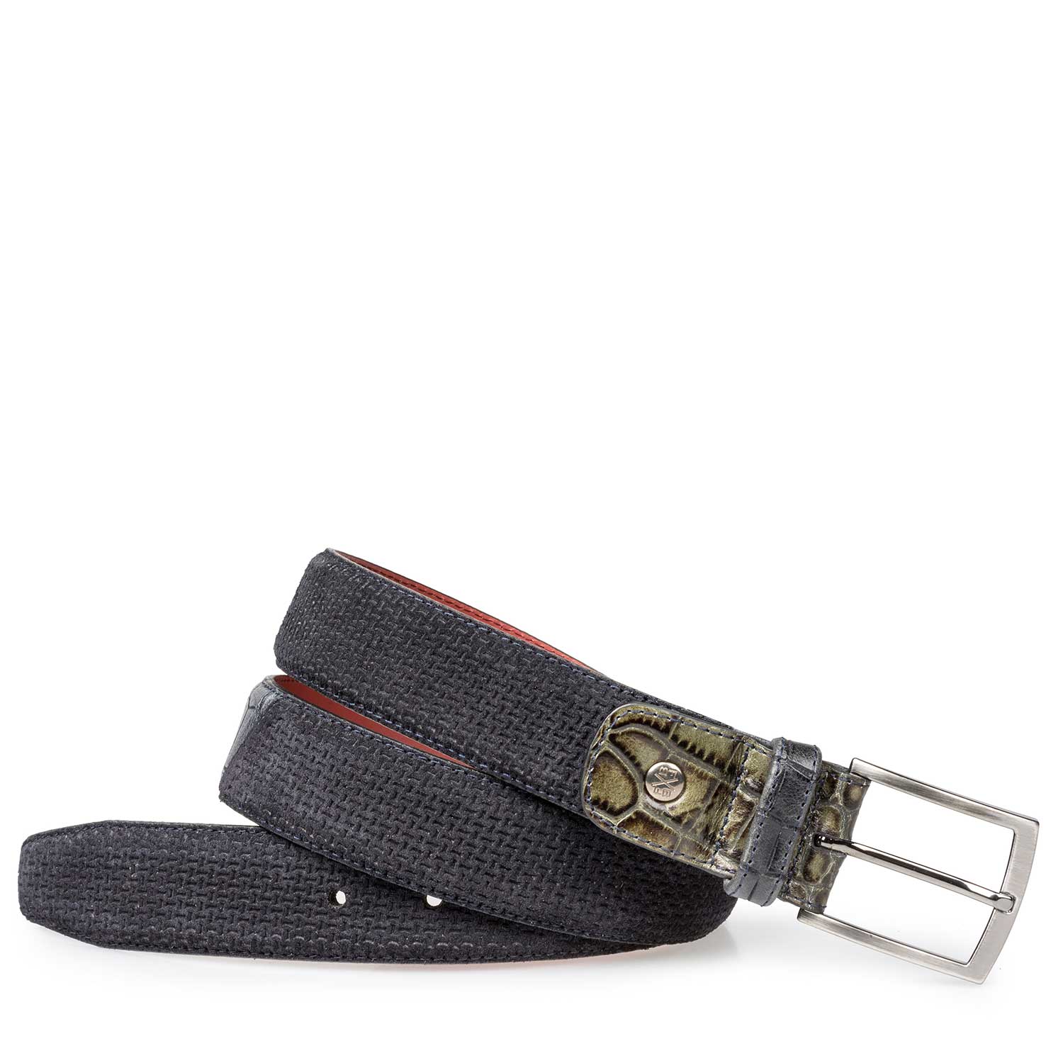 75188/05 - Blue calf’s suede leather belt with structural pattern 75188/05 - Blue calf’s suede leather belt with structural pattern