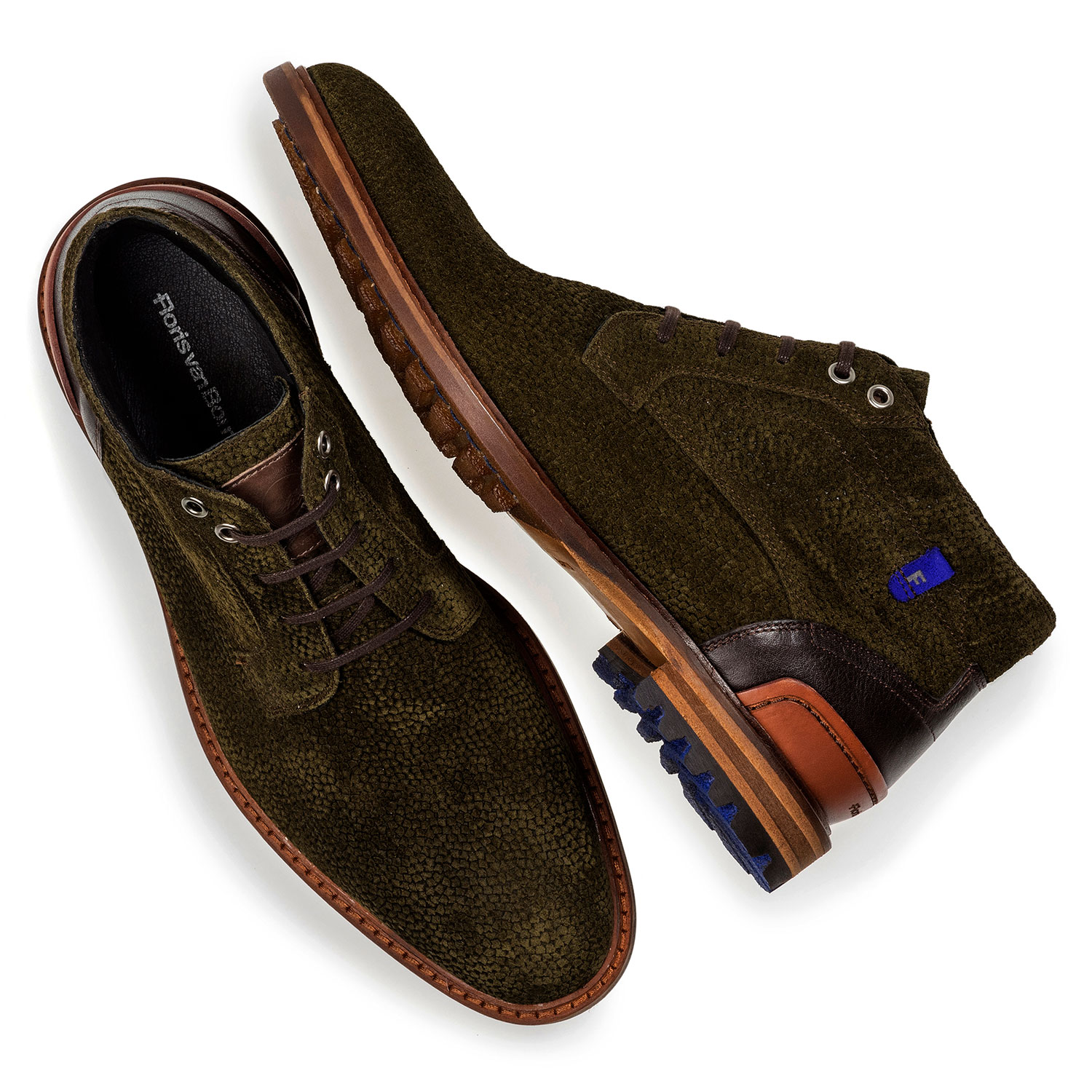 20228/26 - Olive green printed suede leather lace boot 20228/26 - Olive green printed suede leather lace boot