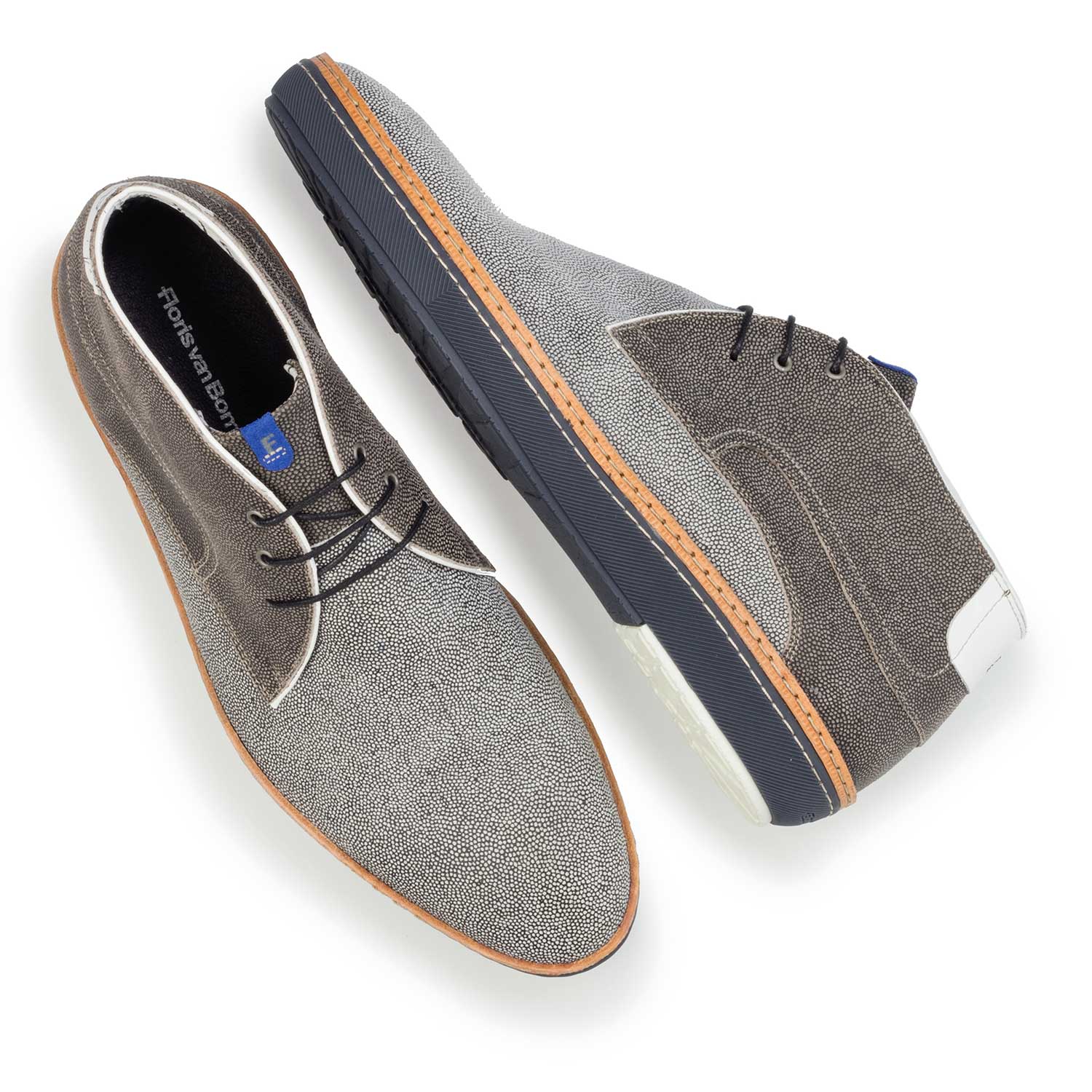 10015/01 - Grey suede leather lace boot with pattern 10015/01 - Grey suede leather lace boot with pattern
