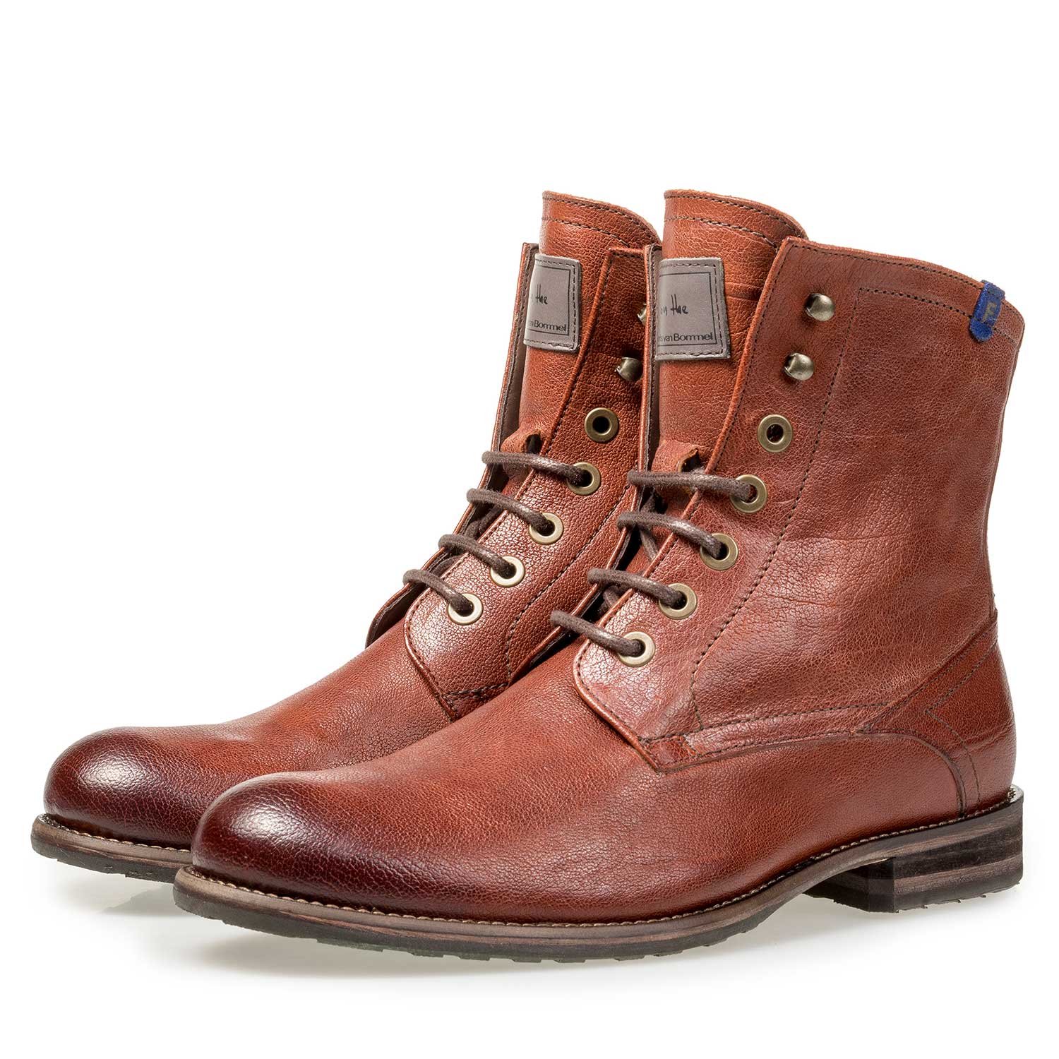 10751/14 - Wol gevoerde cognac leren veterboot 10751/14 - Wol gevoerde cognac leren veterboot