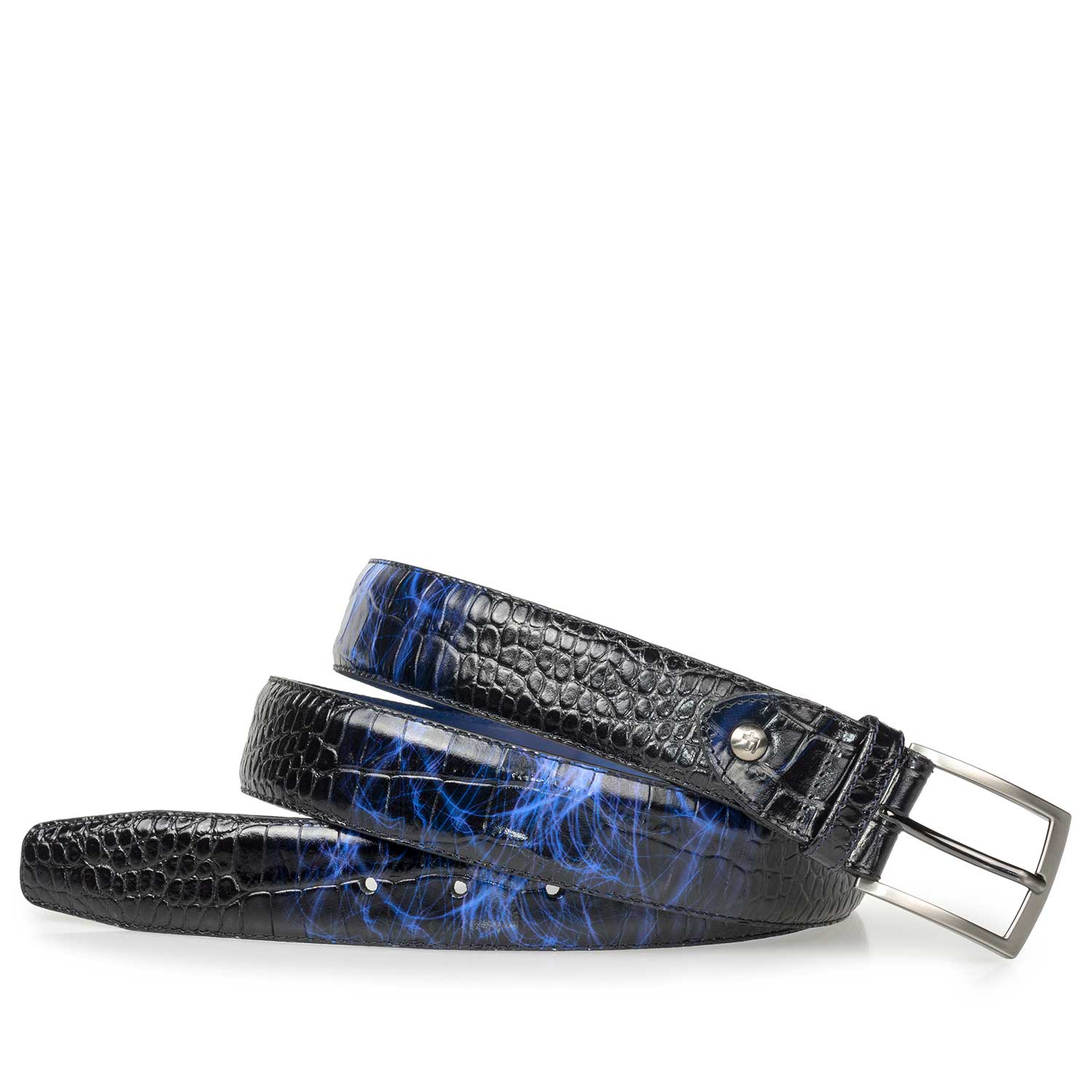 75201/43 - Premium paarse kalfsleren riem met bliksemprint 75201/43 - Premium paarse kalfsleren riem met bliksemprint